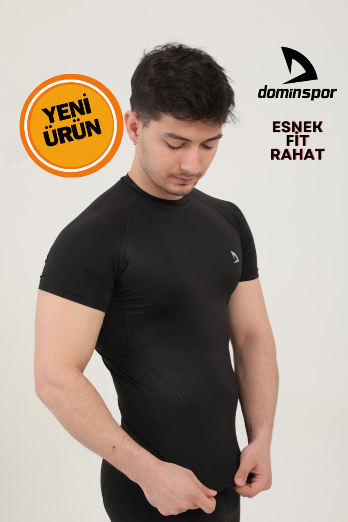 DOMİN SPOR Siyah Kısa Kollu Compression Body T-shirt Fitness Body Gym Body Tshirt