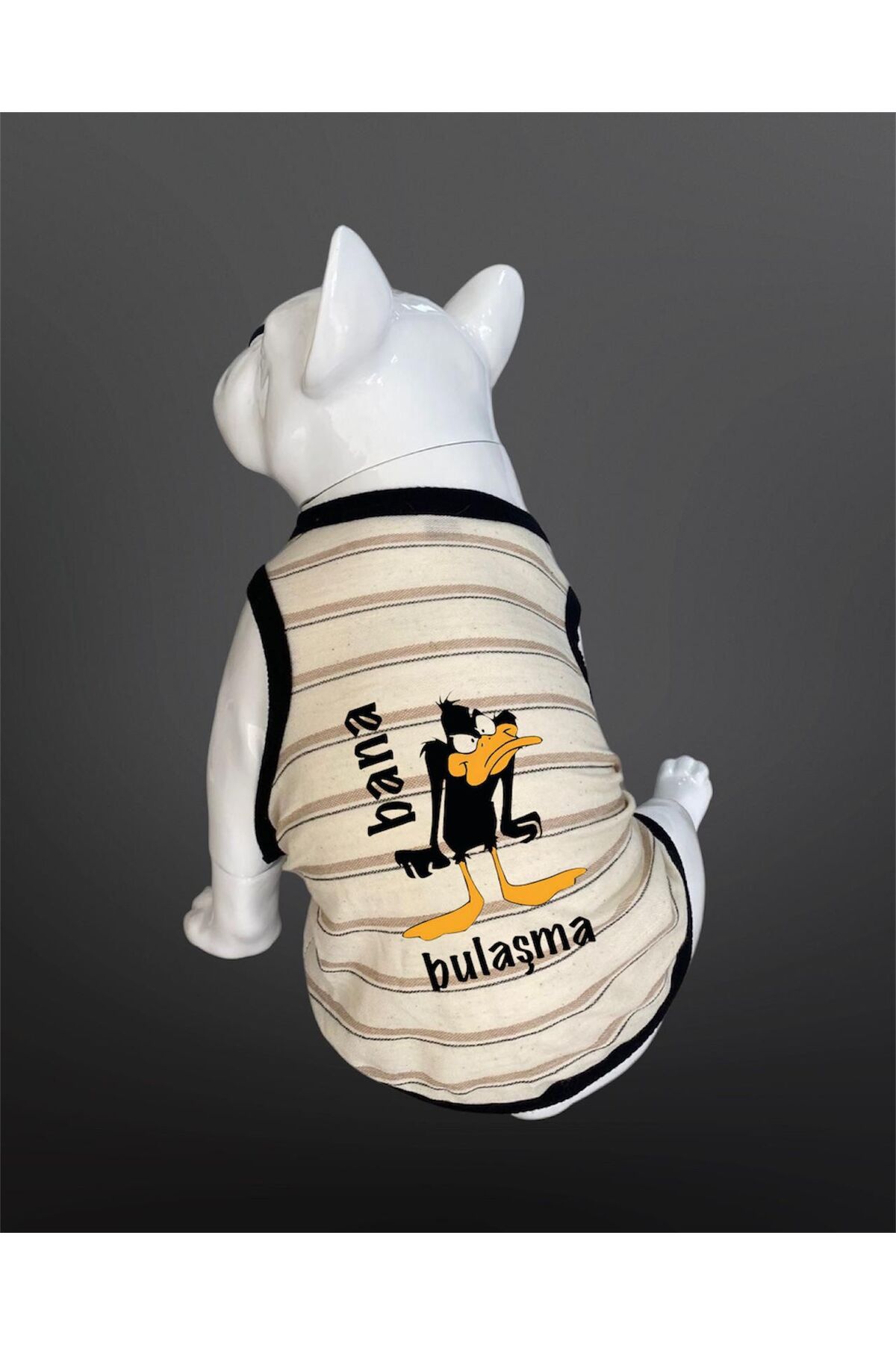 Buddy Store Kedi Ve Köpek Kıyafeti Atlet - Bana Bulaşma Baskılı Bej Rengi Çizgili Atlet