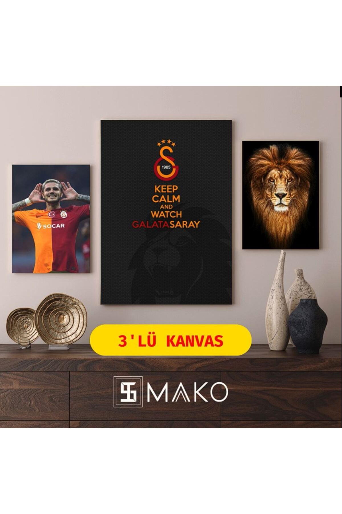 TSMAKO “Aslanların Yuvası: Galatasaray 3’lü Kanvas Tablo Seti”