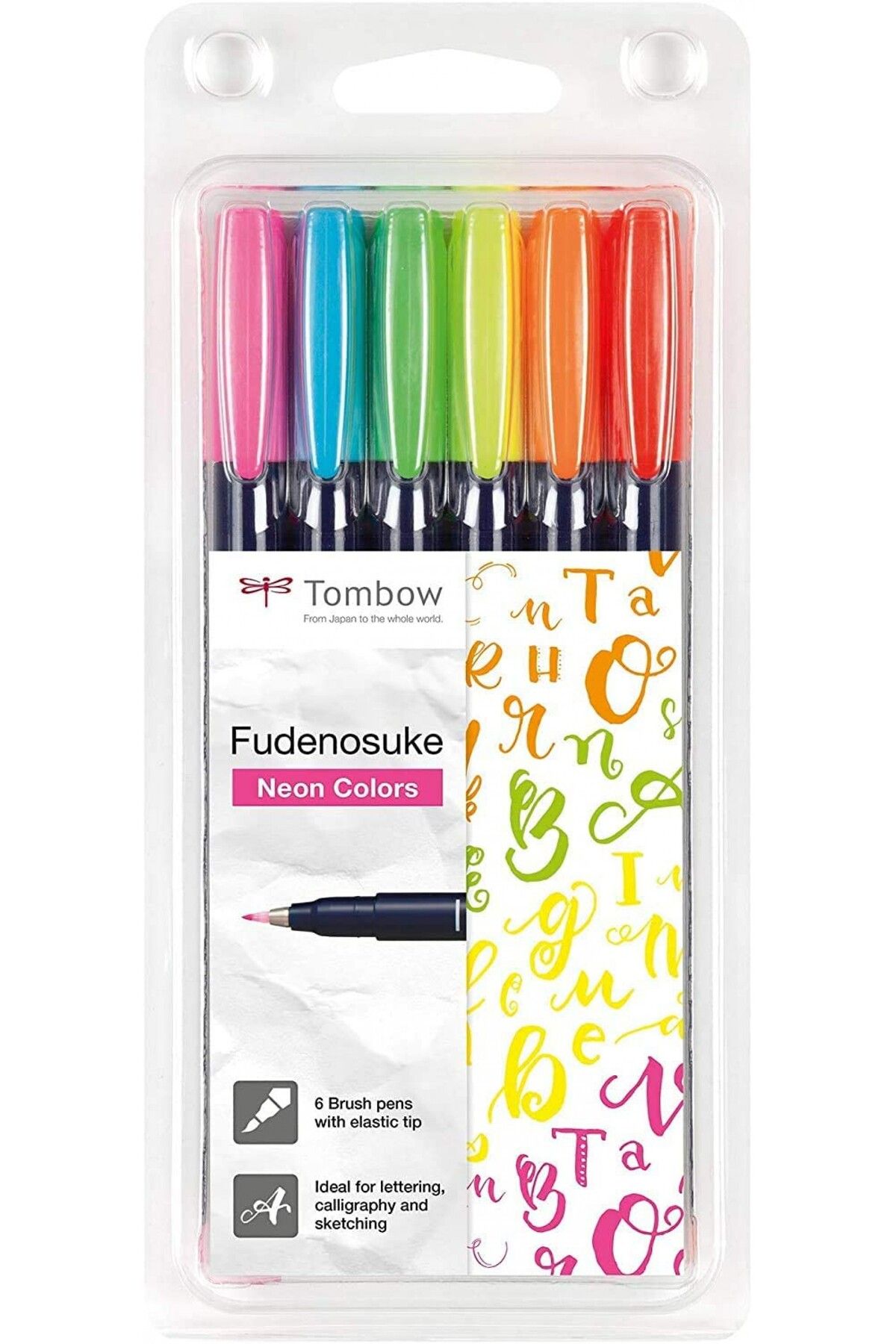 Tombow Fudenosuke Yeni Brush Pen 6'lı Fırça Uçlu Neon Kalem Set - Sert Uç