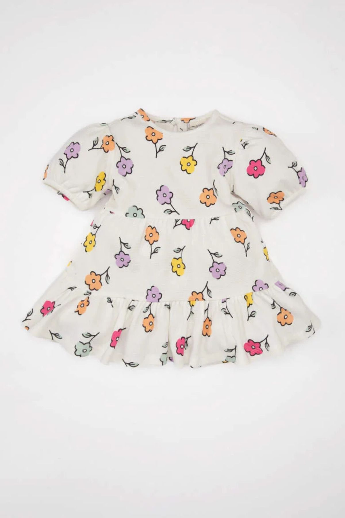 Defacto Kız Bebek Çiçekli Kısa Kollu Waffle Elbise