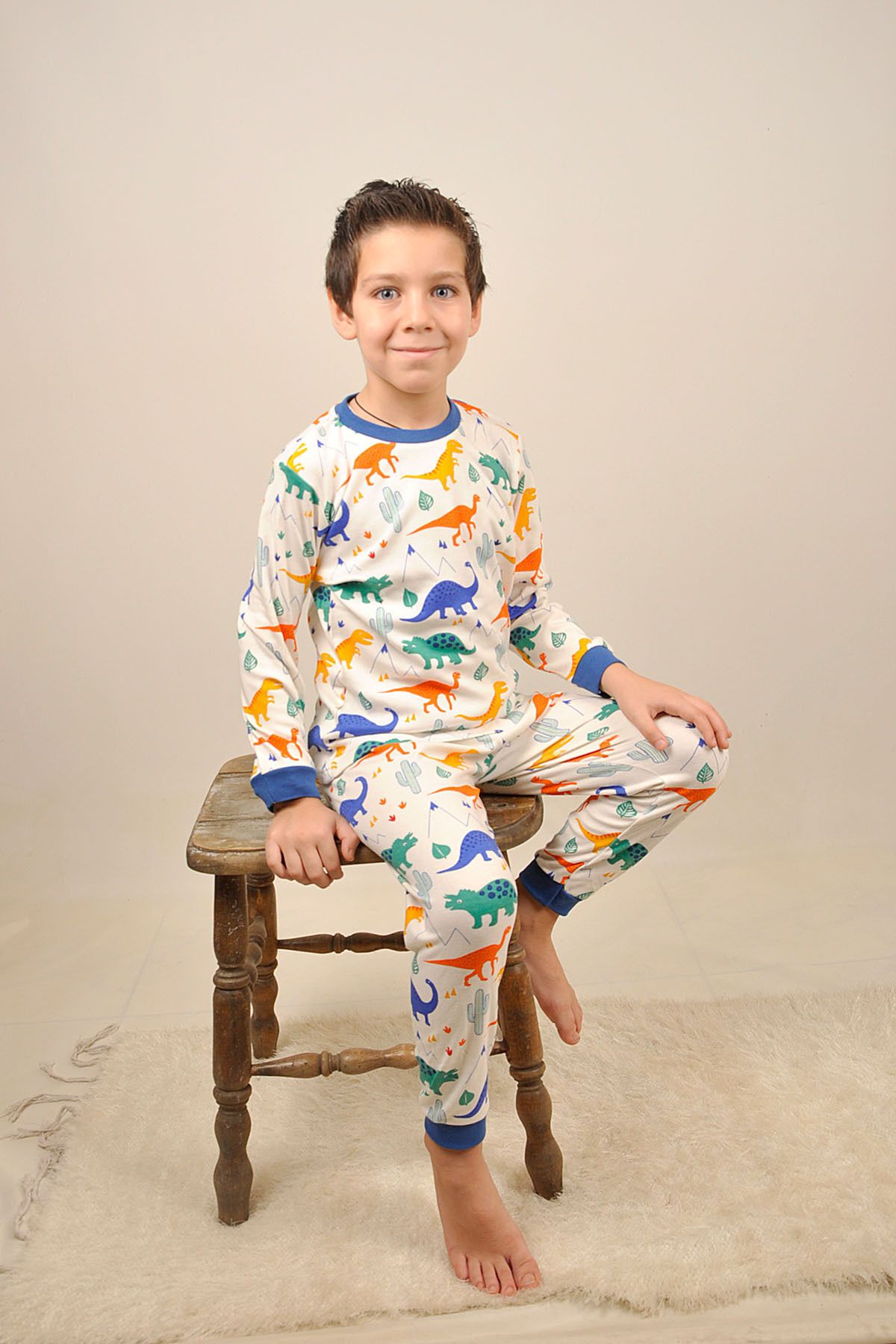 Peki Çocuk 5 Al 4 Öde Erkek Nefes Alan Pamuk Dino Dinozor Pijama Takimi 2li Dinozor Dinosour Pajama 15066