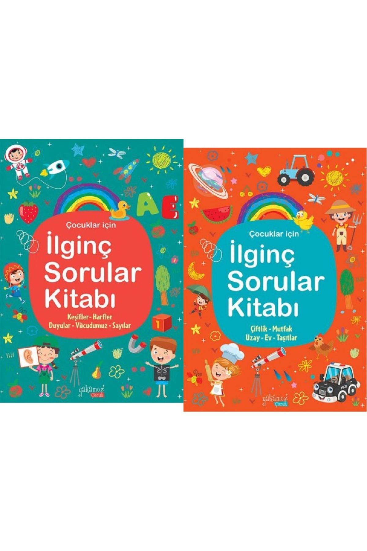 Yakamoz Yayınları Çocuklar İçin İlginç Sorular Kitabı 2 Kitap Set / Yeşil ve Turuncu Kitap