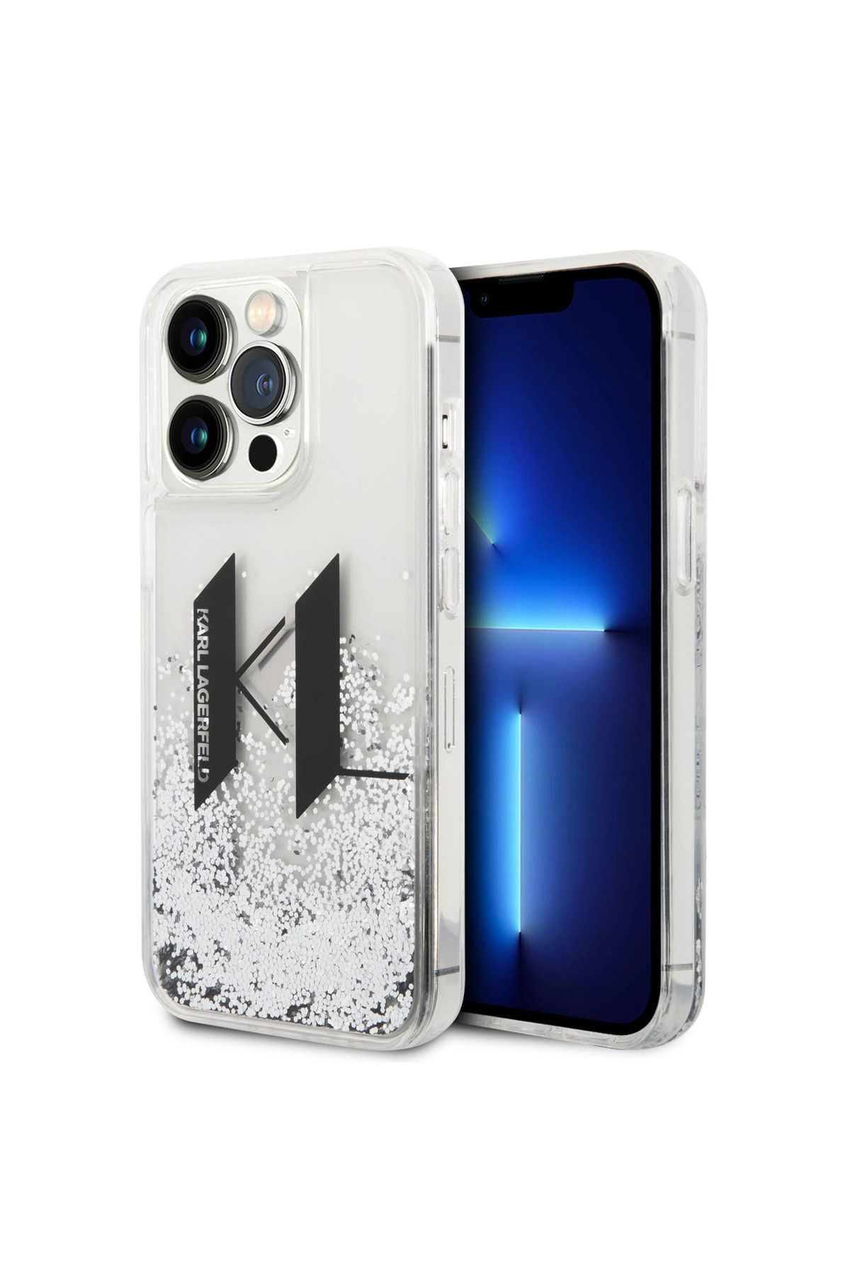 Karl Lagerfeld Apple Iphone 14 Pro Kl Yazılı Sulu Simli Kılıf Klhcp14llbklcs - Silver