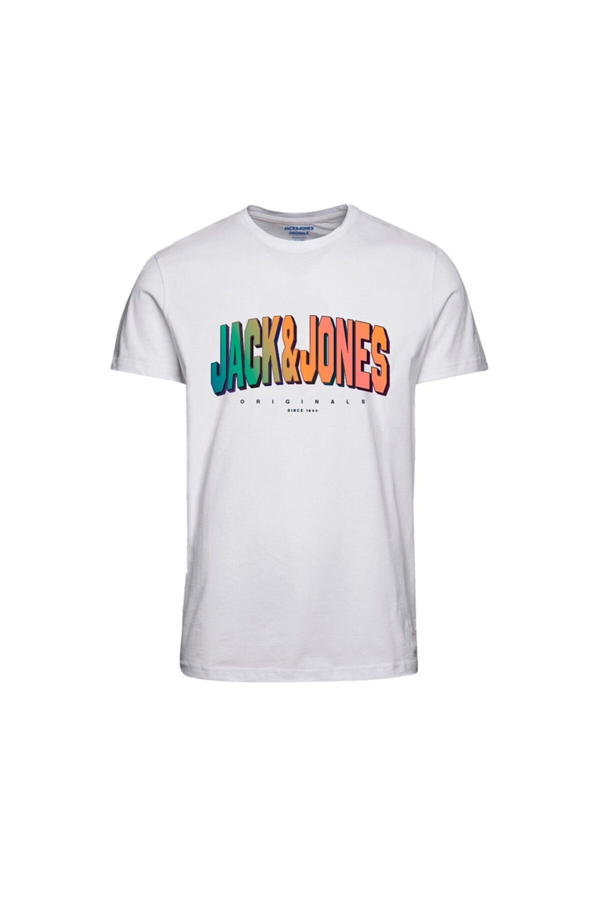 Jack & Jones Jack&jones Plus Sıfır Yaka Büyük Beden Beyaz Erkek %100 Pamuk T-shirt 12240559