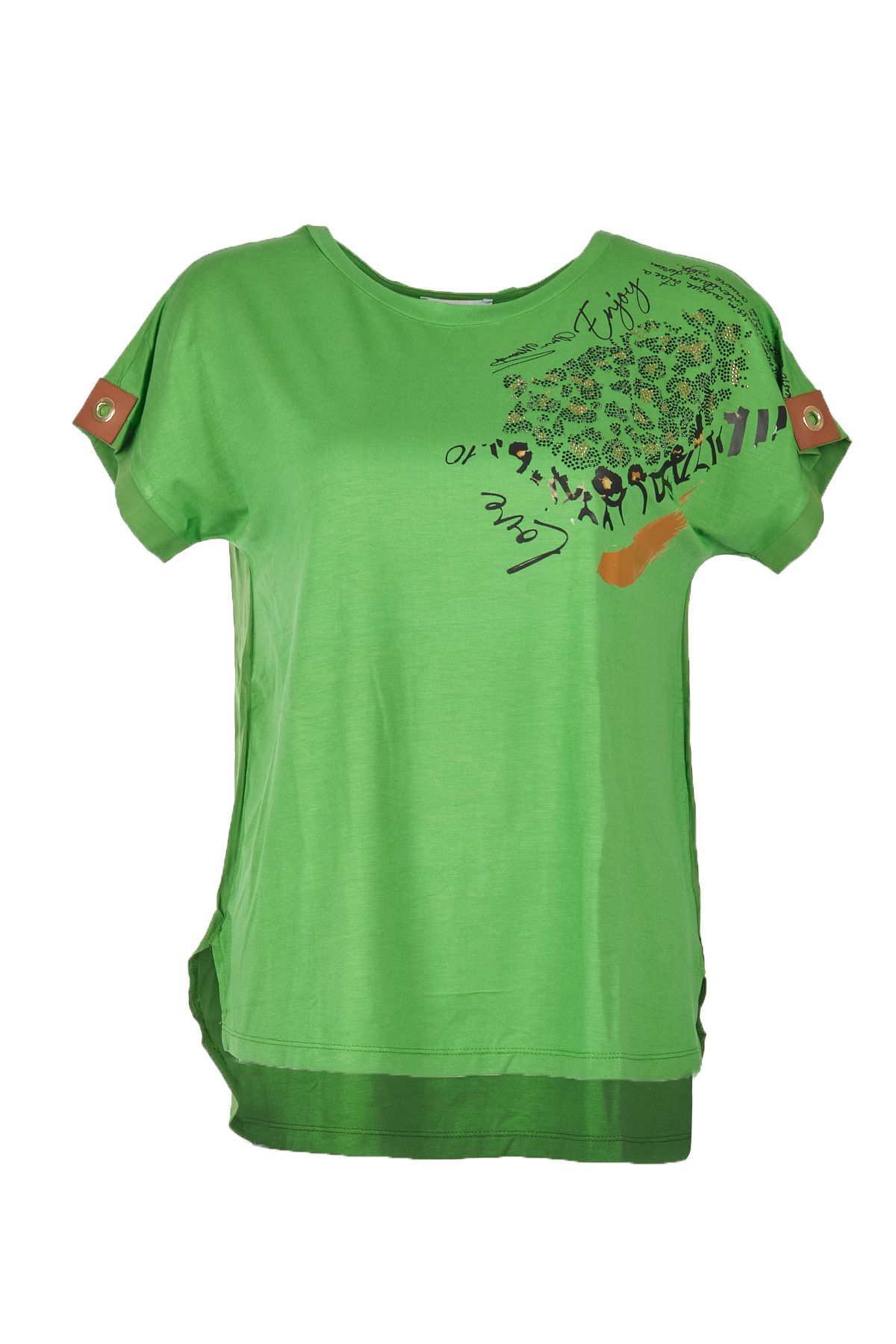 Vedi Yuvarlak Yaka Taşlı Düşük Kol Amazon Kadın T-shirt 2243030