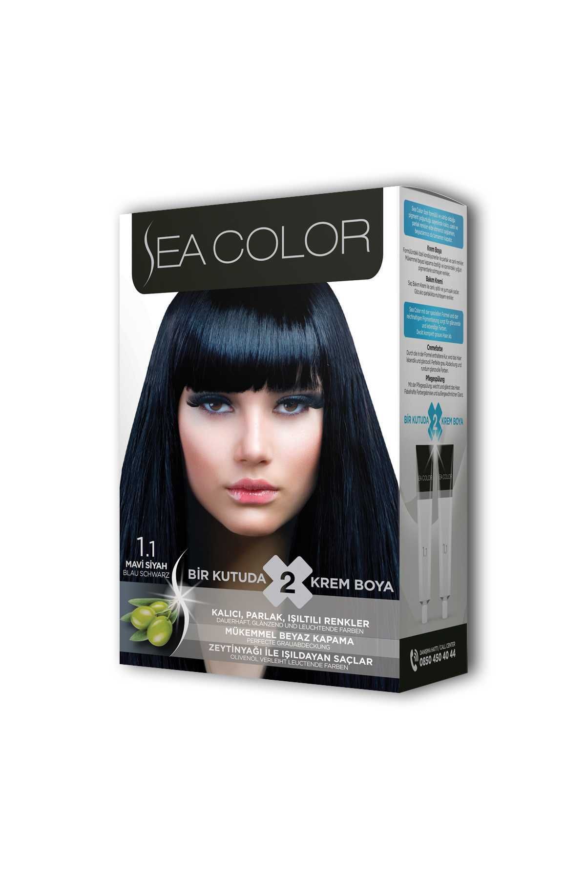 Sea Color 2 Tüp Krem Saç Boyası Seti Mavi Siyah No:1.1
