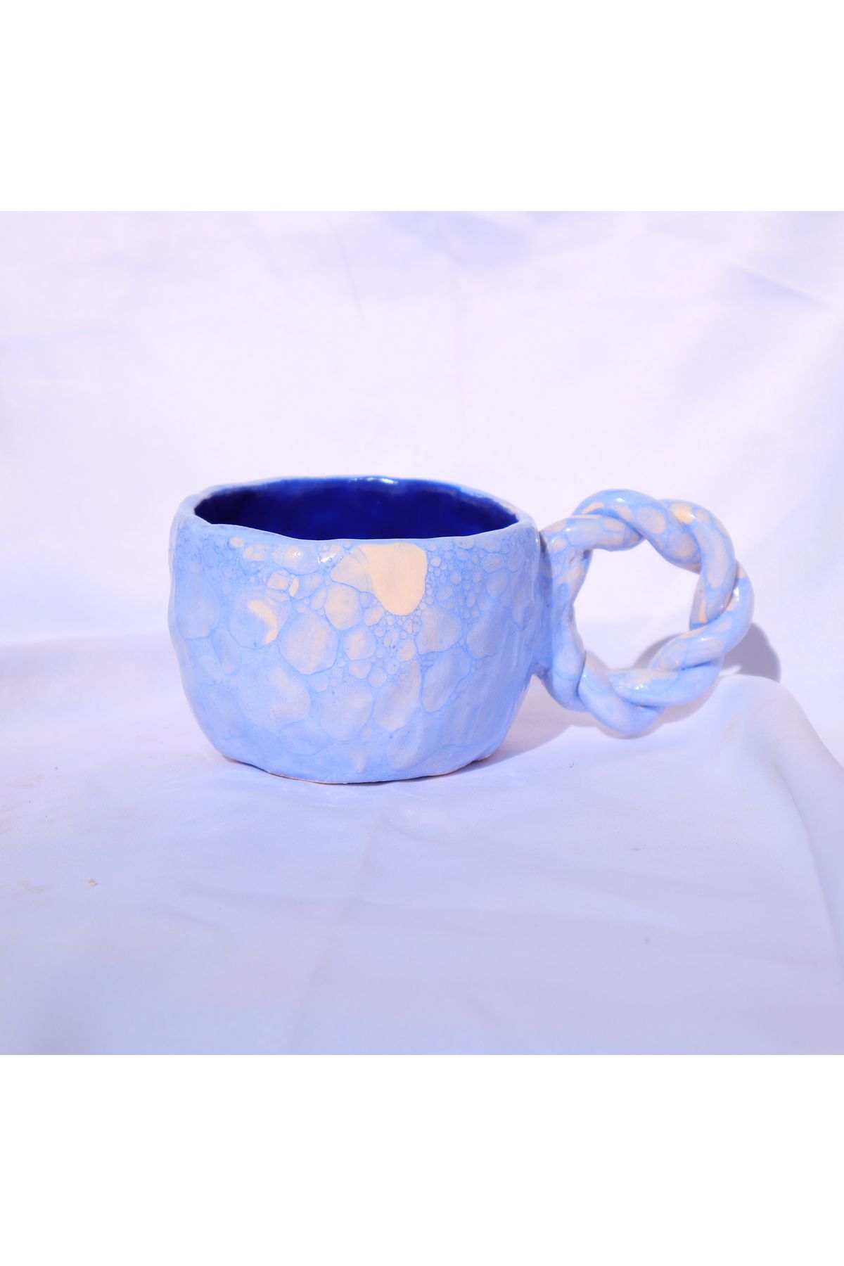 Lily & Loly Ceramics “blue Bubble” Mavi Baloncuklu Xl El Yapımı Seramik Mug 200ml
