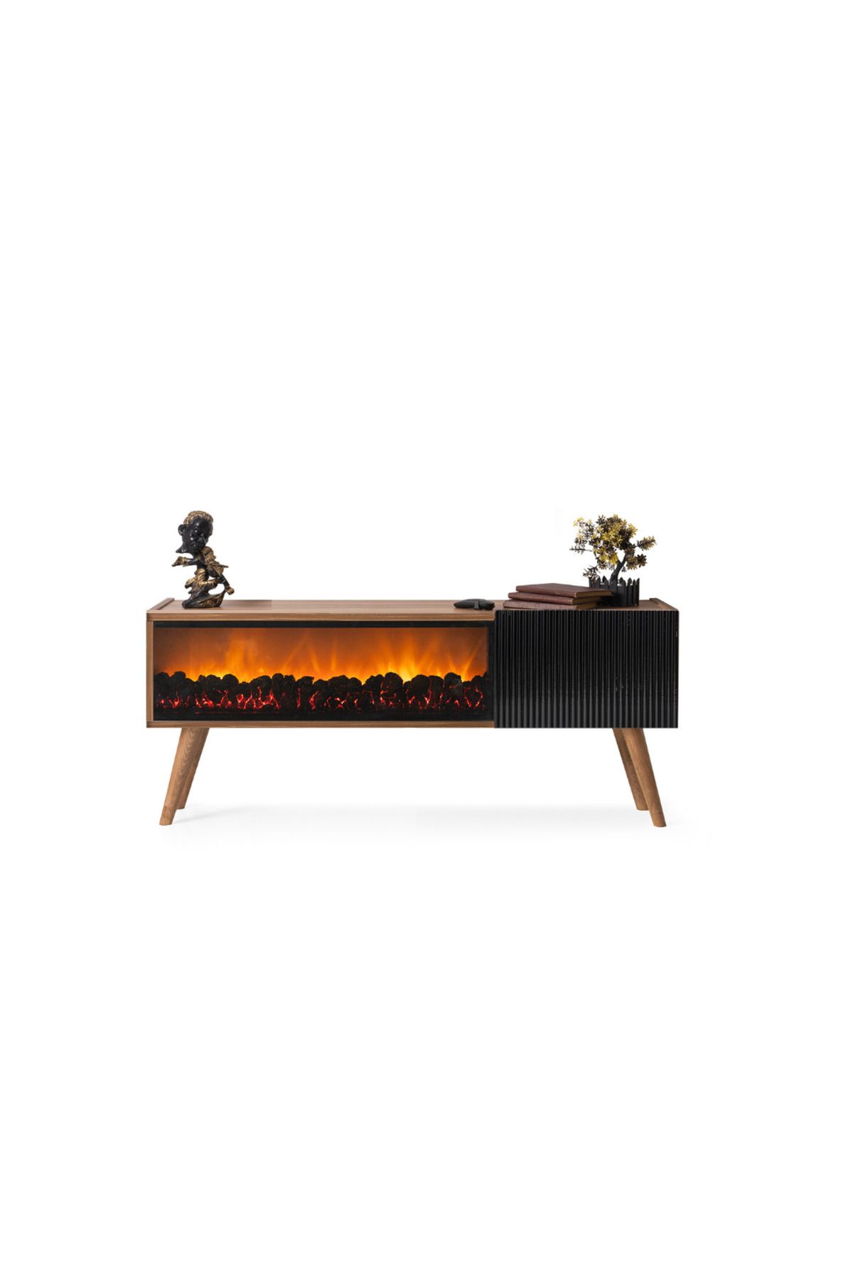 Dodo İç Mimarlık & Mobilya Tasarım Mini Venice Şömineli Tv Ünitesi Ceviz Siyah 130 cm