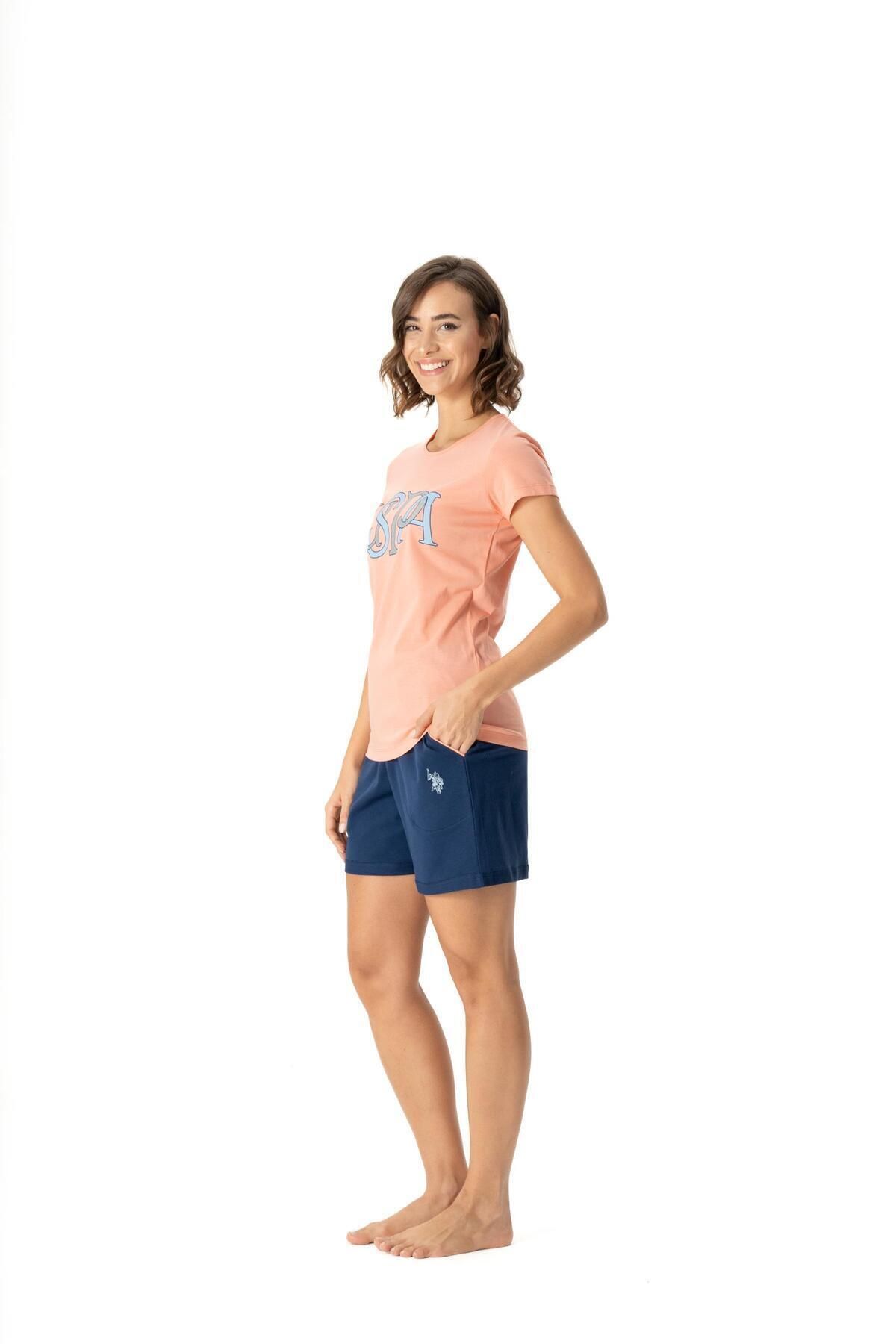 U.S. Polo Assn. U.S. Polo Assn. Kadın Yazı Baskılı Yuvarlak Yaka T-Shirt & Şort Yazlık Pijama Takımı CL.0E.V.R.1.51