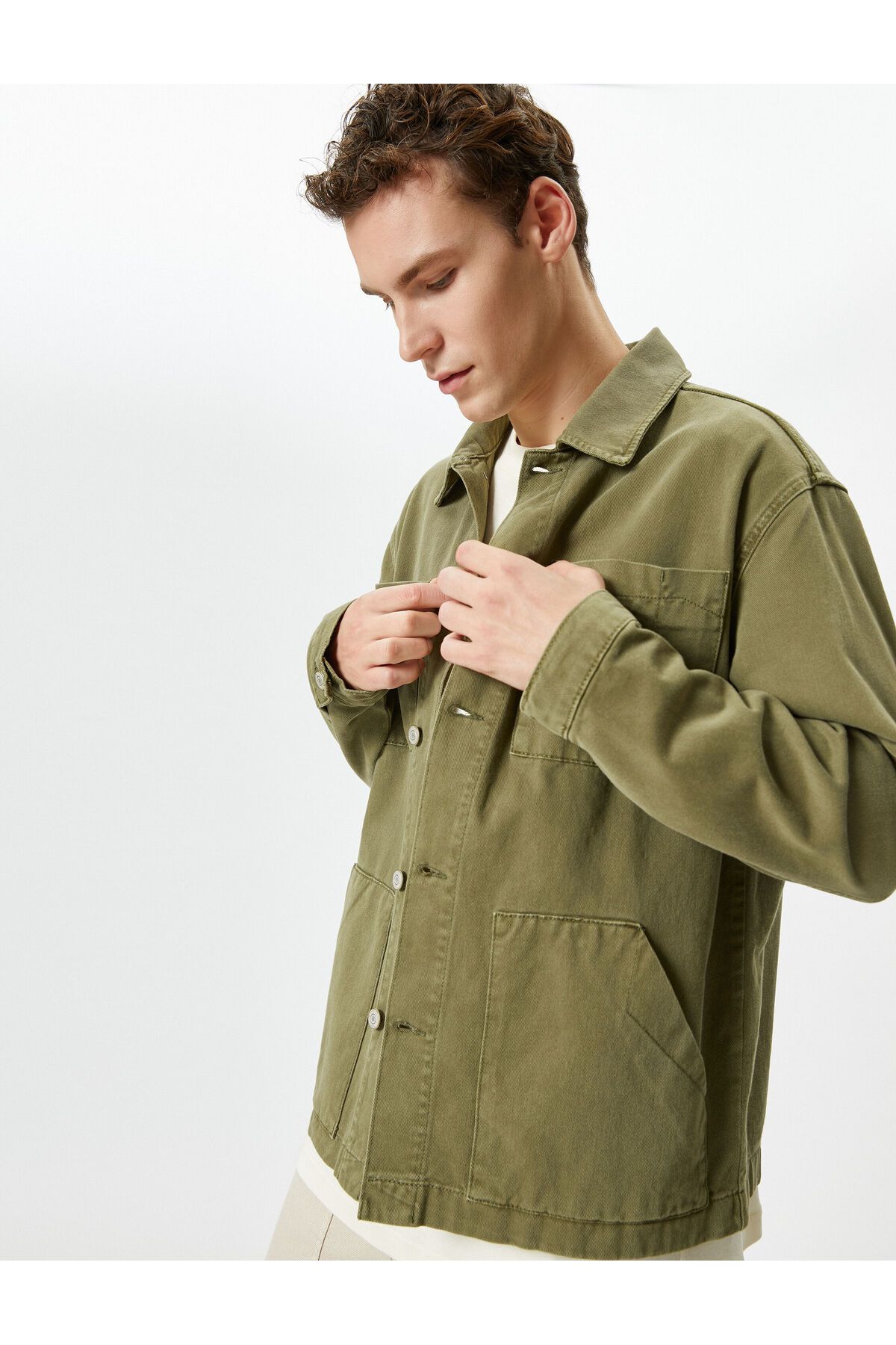 Koton Gömlek Ceket Yıkamalı Çift Cep Detaylı Klasik Yaka Düğmeli