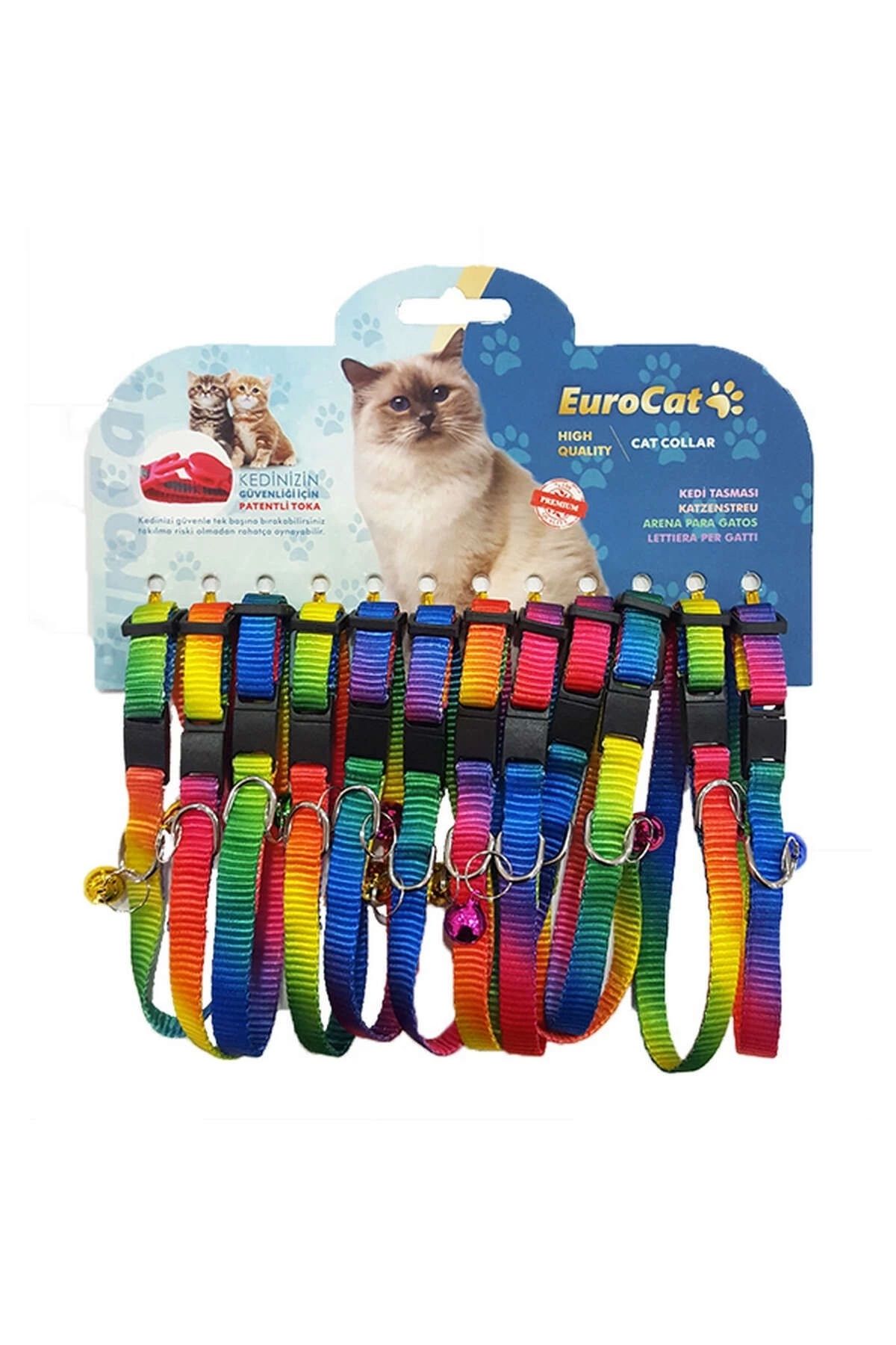 Eurocat Gökkuşağı Renkli Çıngıraklı Kedi Boyun Tasması 12'li 345109