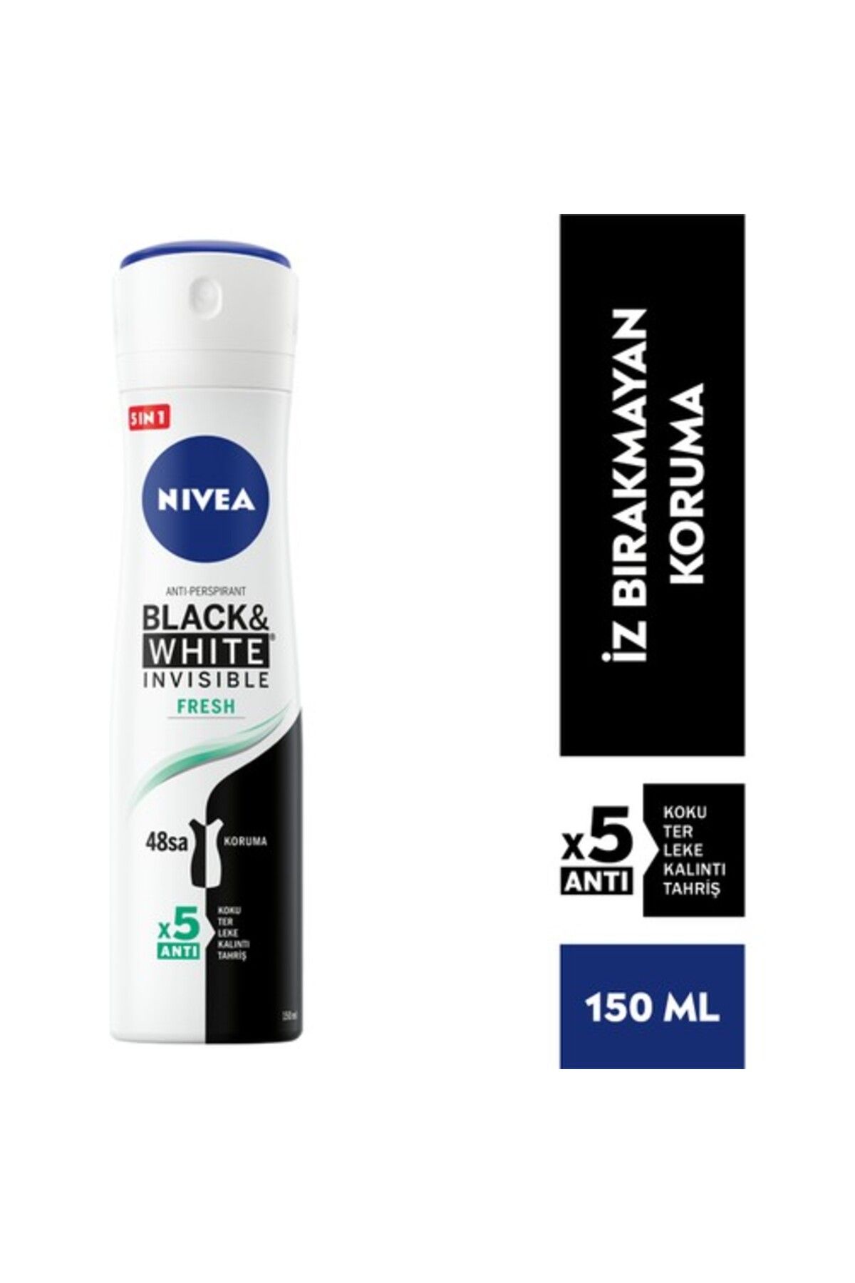 NIVEA Kadın Sprey Deodorant Black&white Fresh Invisible 150ml,48 Saat Anti-perspirant Koruma