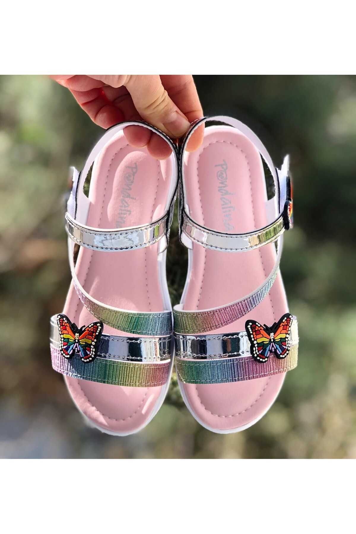 Pandalina Çocuk sandalet cırt cırtlı  kelebek figürlü kaydırmaz  taban  yazlık çocuk ayakkabısı