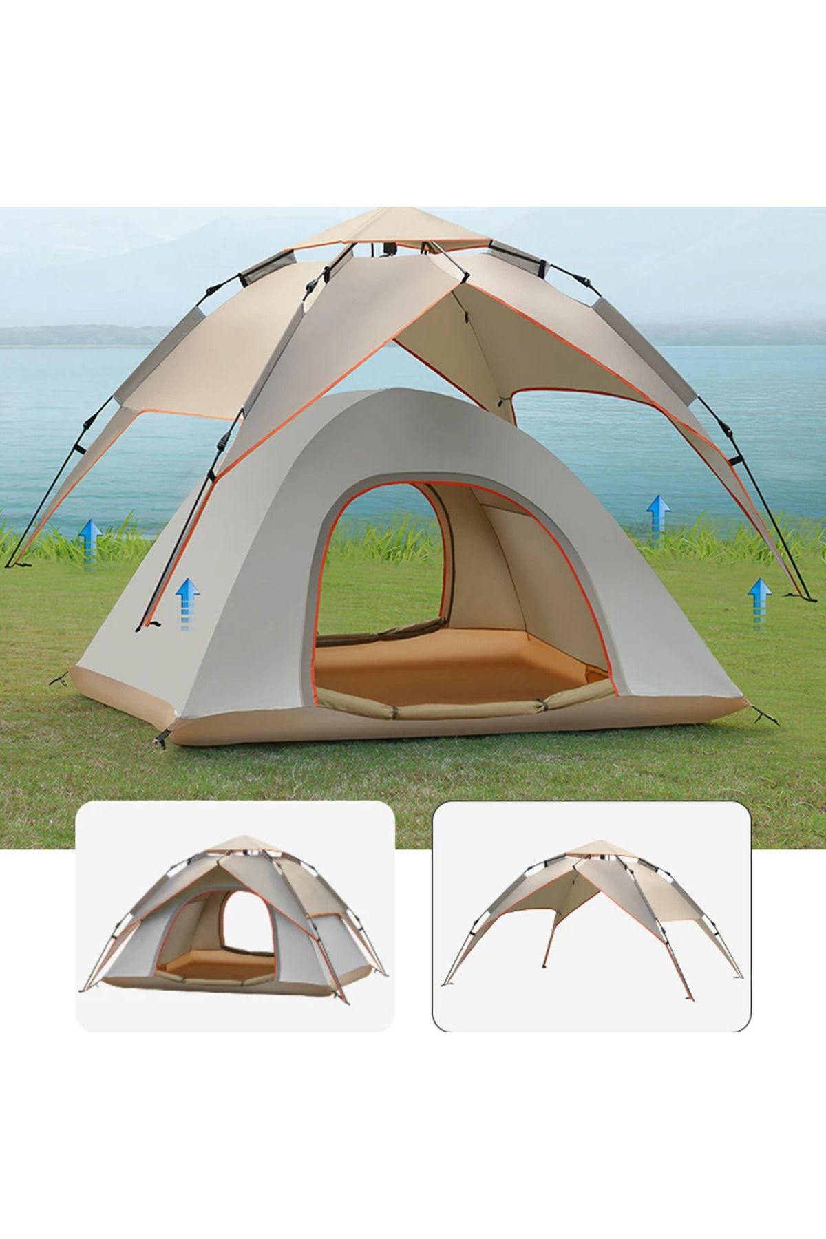 NEVARSA 4 Kişilik Taşınabilir Katlanır Tam Otomatik  Plaj  Kamp Çadırı Sıvı Geçirmez Çift Katlı
