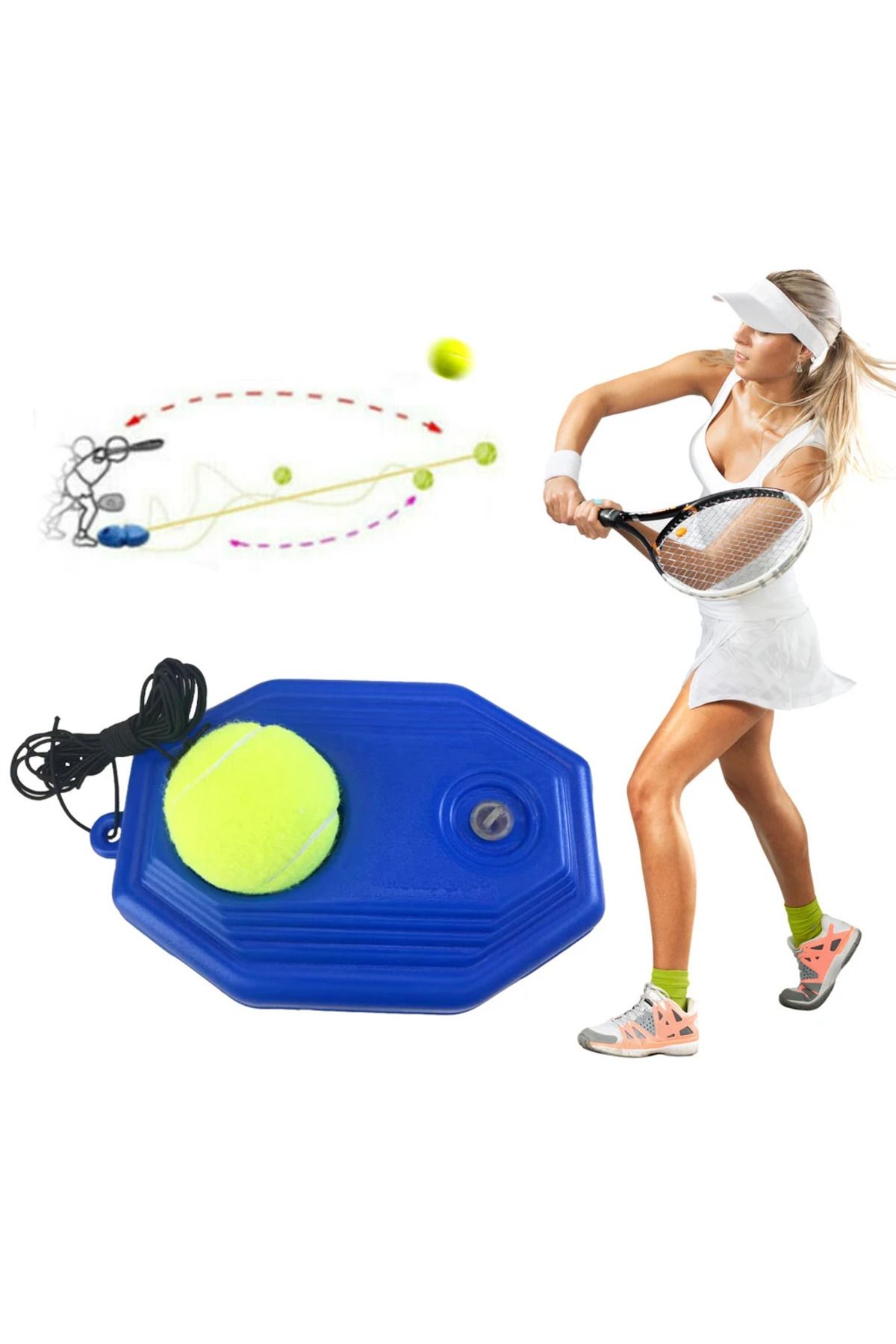MEDITERIAN Tenis Kordajı Tenis Topu Tek Antrenman Tatbikat Egzersiz Eğitmeni Mavi