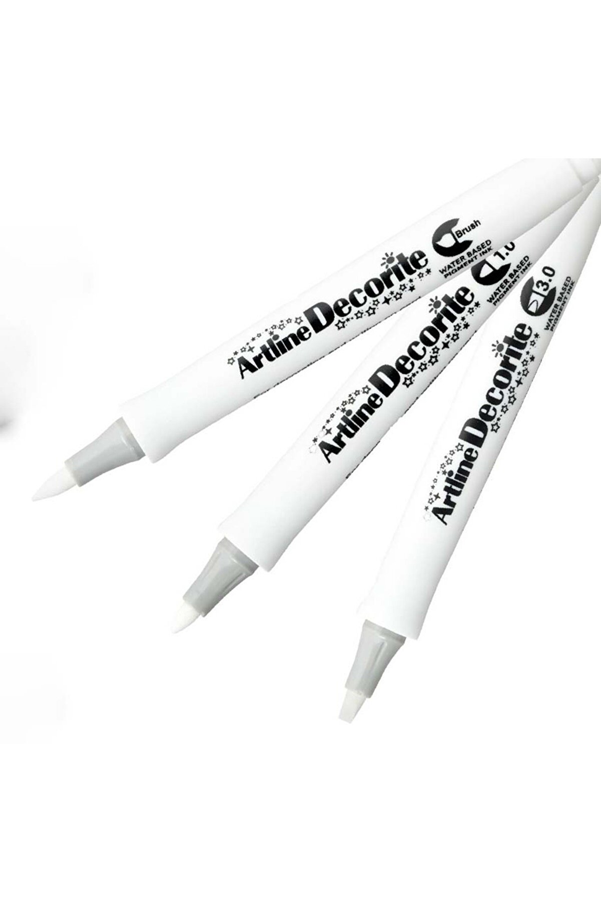 artline Decorite Brush Marker Su Bazlı Kalem 3'lü Set - Beyaz Renkler