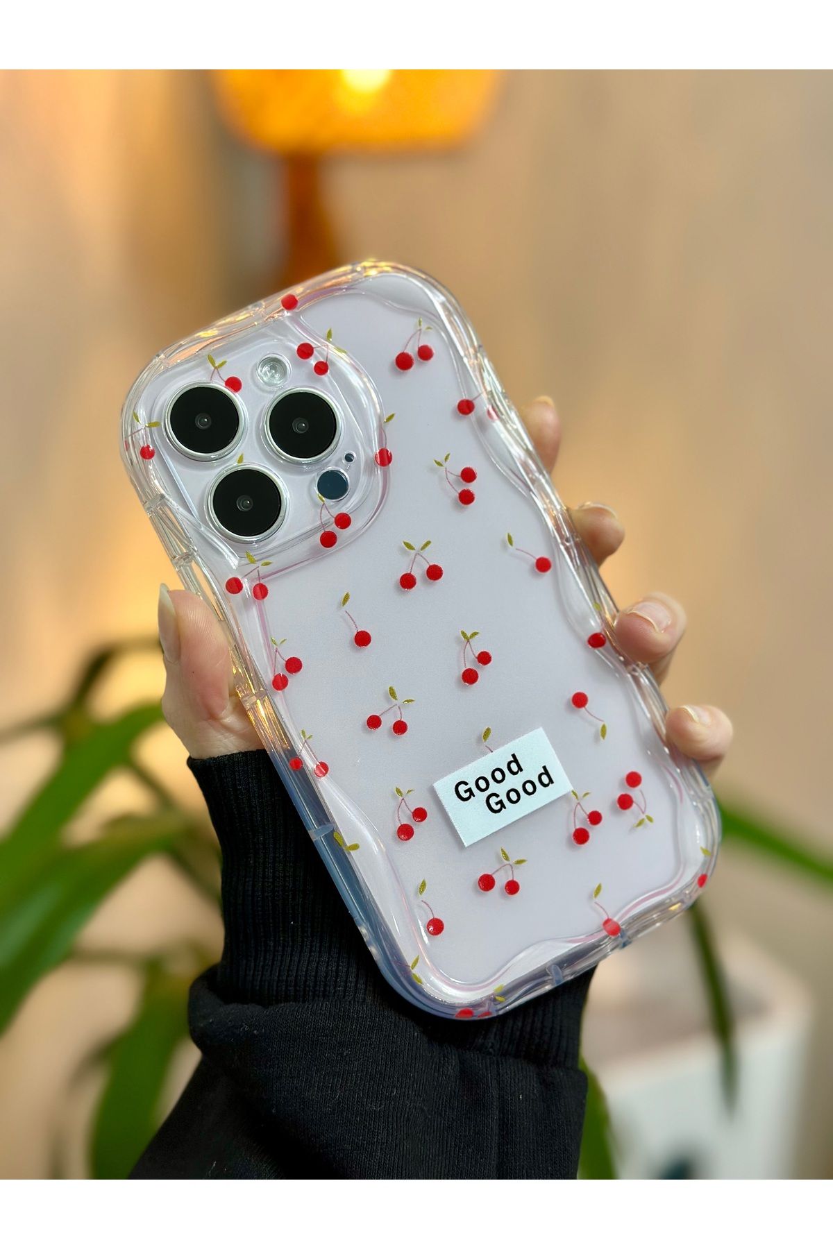 Go Aksesuar Iphone 14 Promax Uyumlu 3d KABARTMA Cherry Desenli Silikon Kılıf