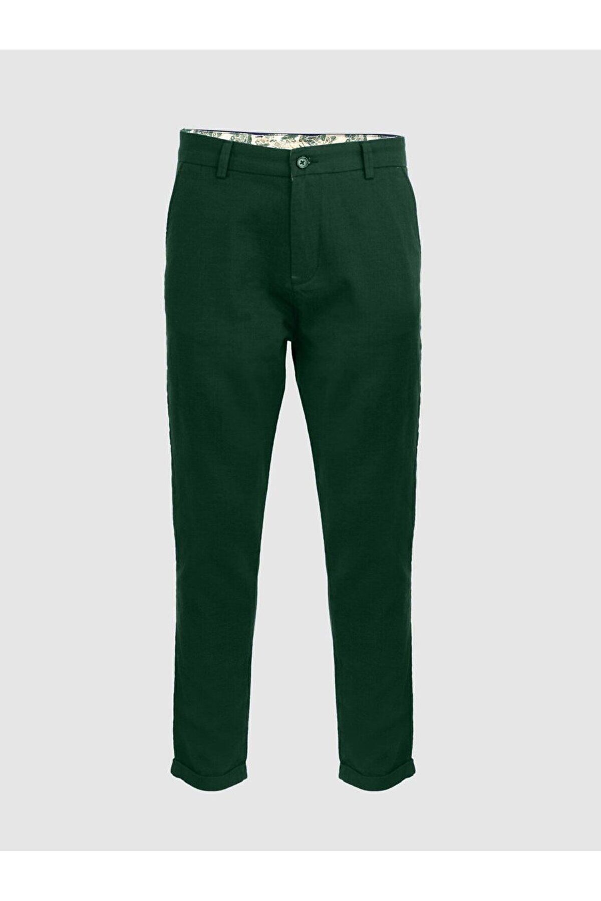 Ltb Keten Görünümlü Cepli Yeşil Pantolon