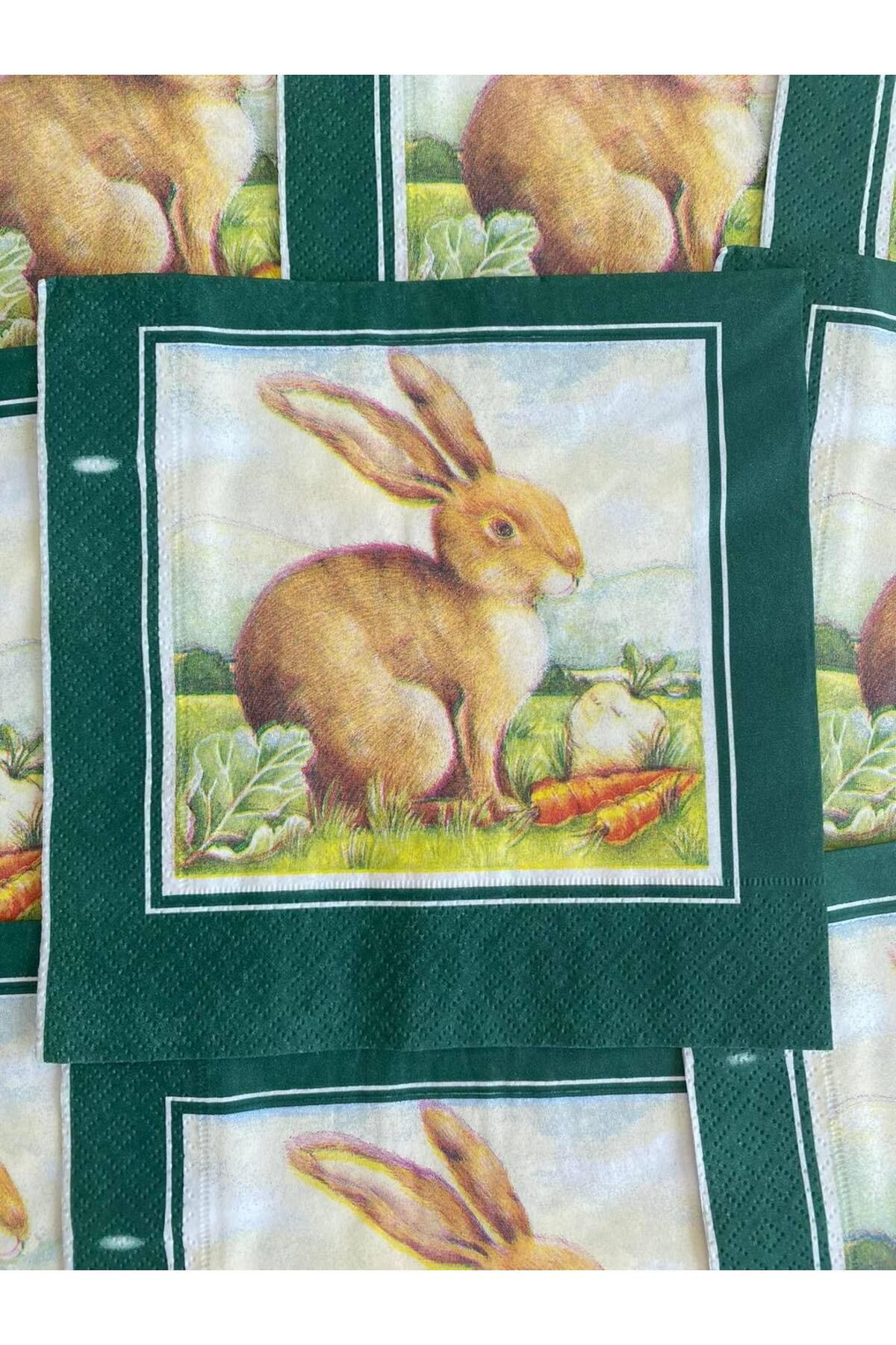 Hasyılmaz Herlitz Decor Tavşan Desenli Kağıt Peçete 20li 33x33cm (Yeşil)