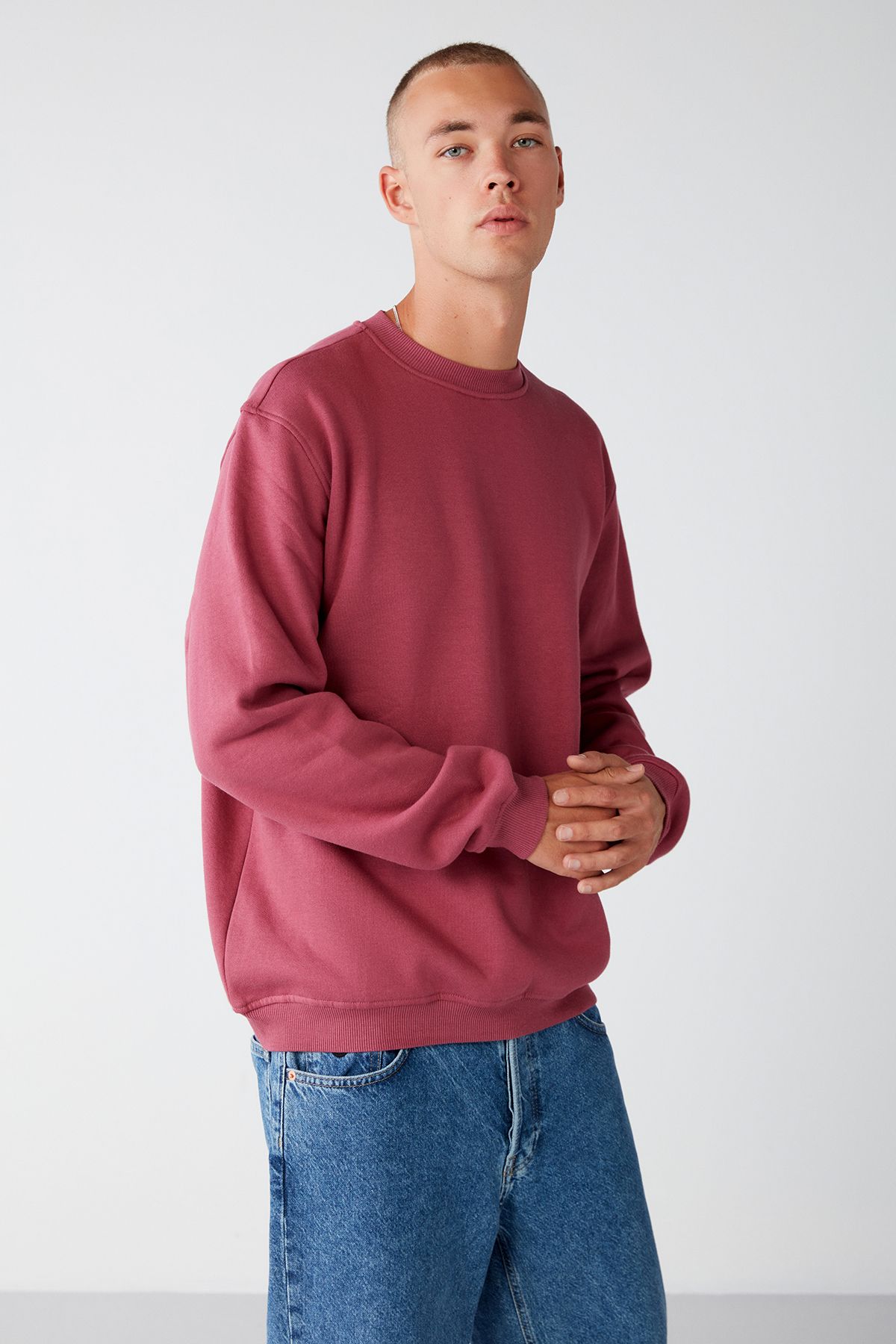 GRIMELANGE Travıs Erkek Yumuşacık Kumaşlı Regular Fit Yuvarlak Yakalı Vişne Rengi Sweatshirt