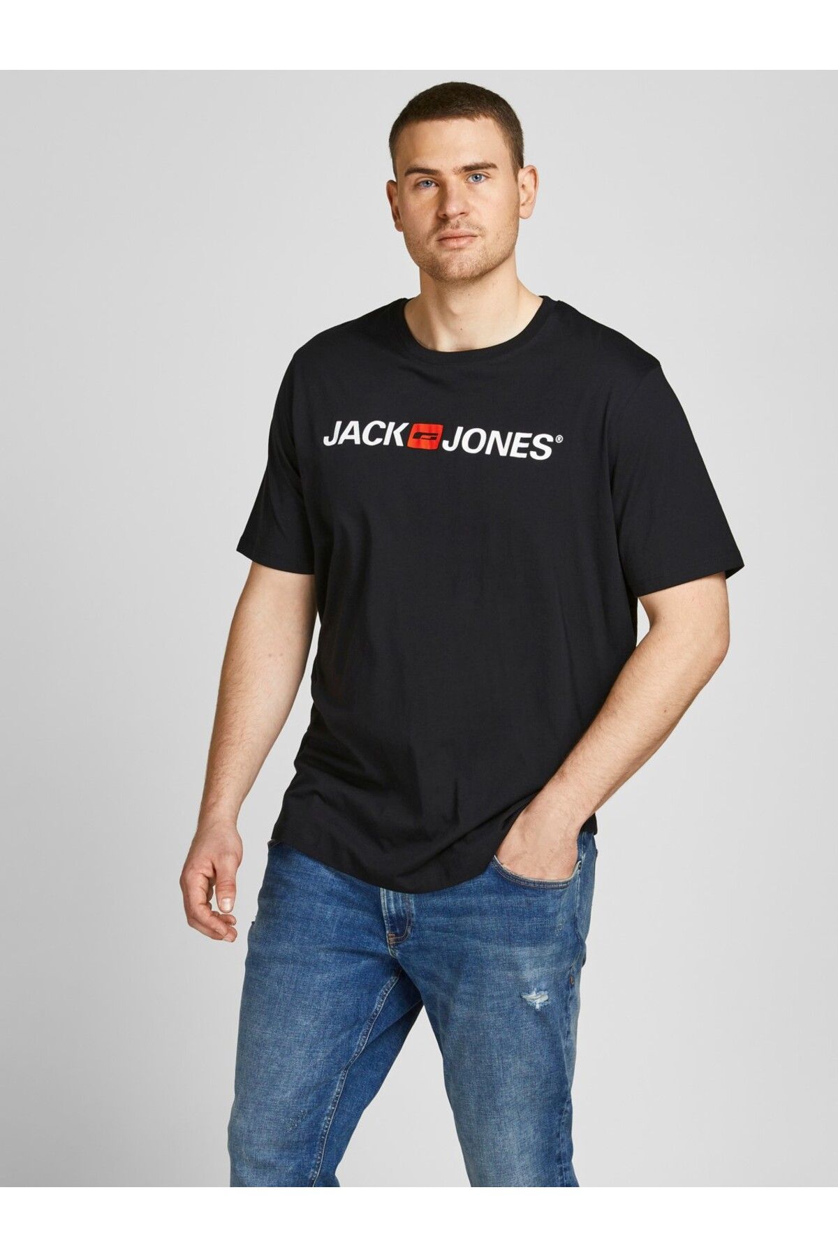 Jack & Jones Jack&jones Plus Sıfır Yaka Büyük Beden Siyah Erkek Organik Pamuk T-shirt 12184987