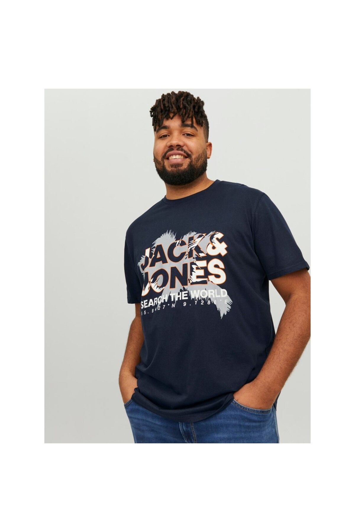 Jack & Jones Jack&jones Plus Büyük Beden Baskılı Lacivert Erkek %100 Pamuk T-shirt 12240684