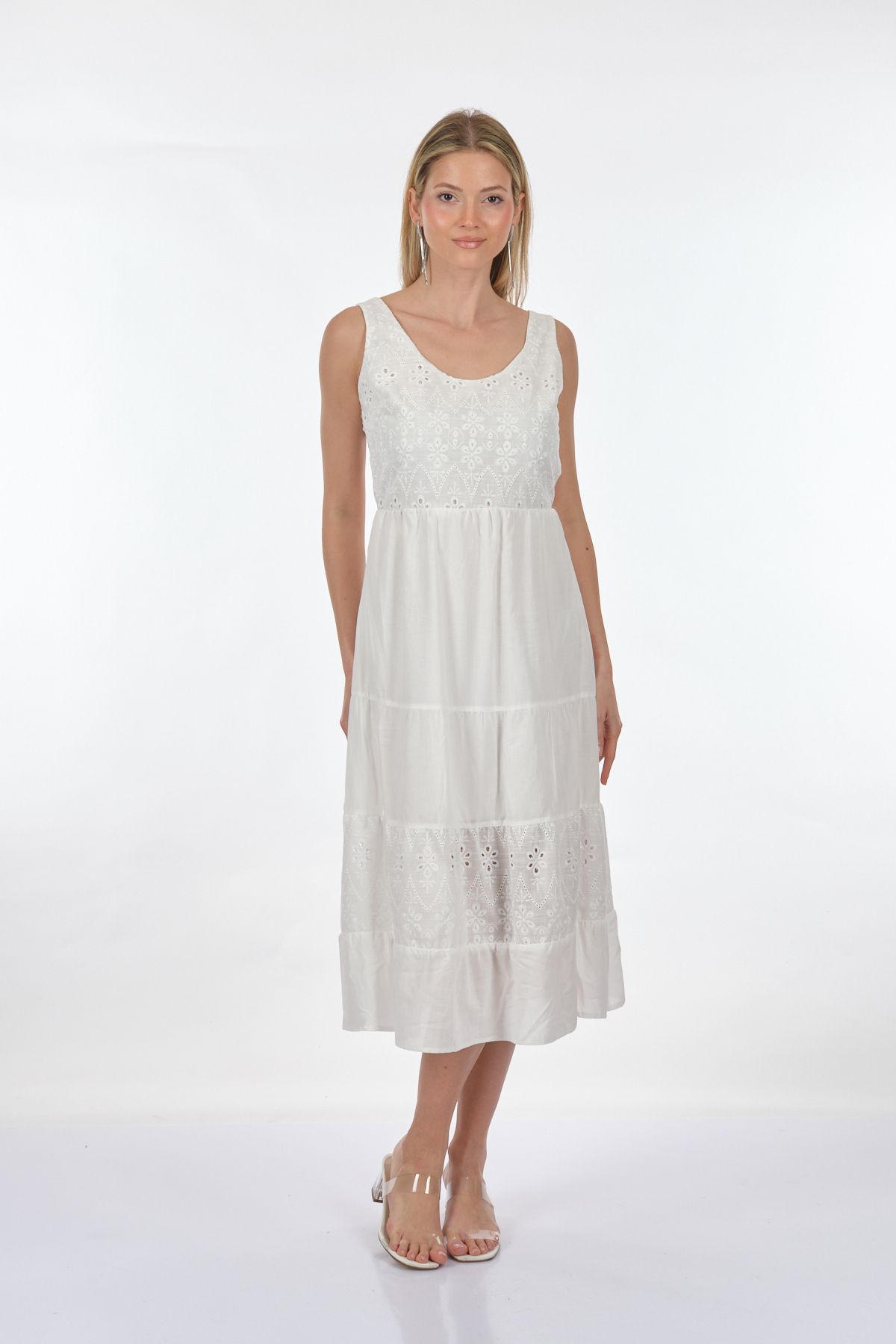 Ysatis Yuvarlak Yaka Kalın Askılı Beyaz Kadın Elbise 23234000125