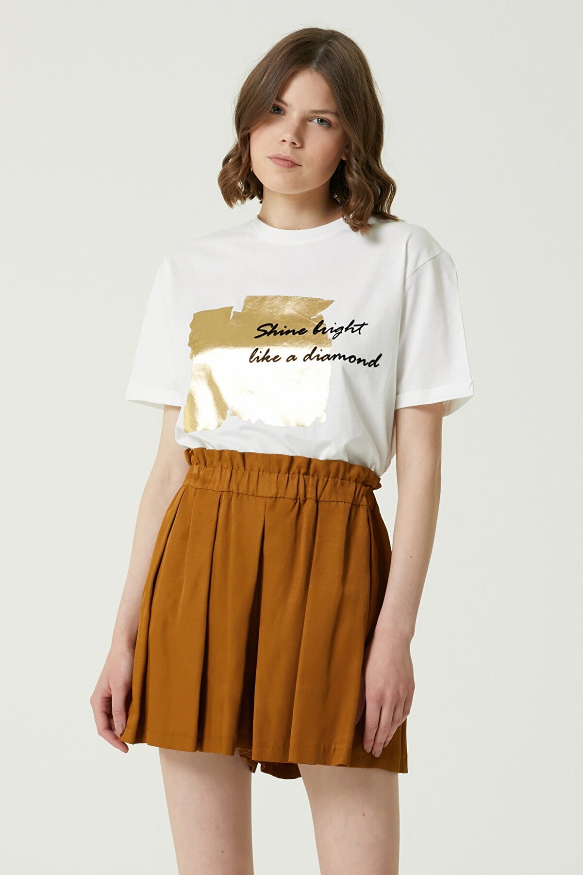 Network Kadın Basic Fit Beyaz Yazı Baskılı T-shirt 1079554