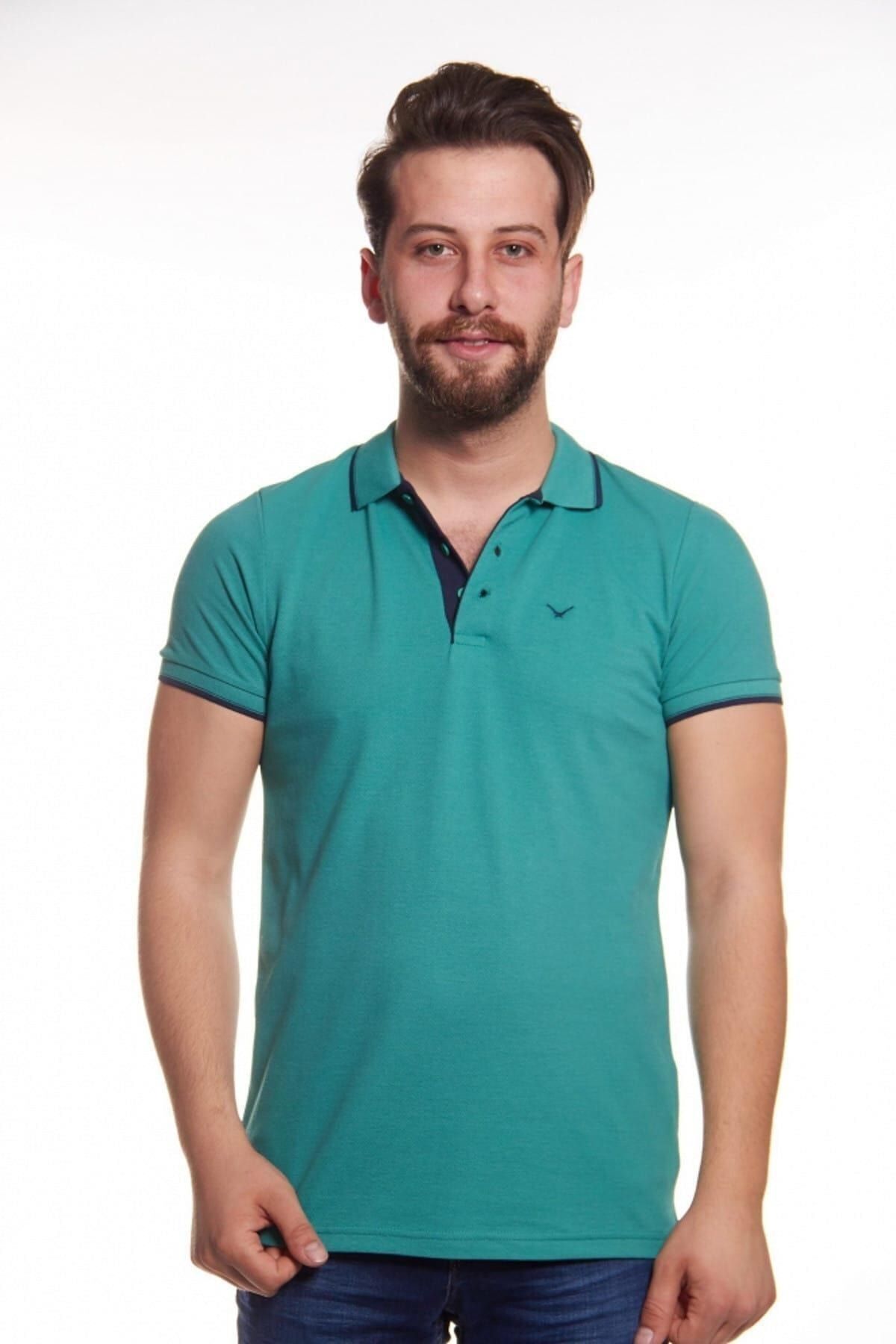 Cazador Erkek Yeşil Polo Yaka Çizgili T-shirt