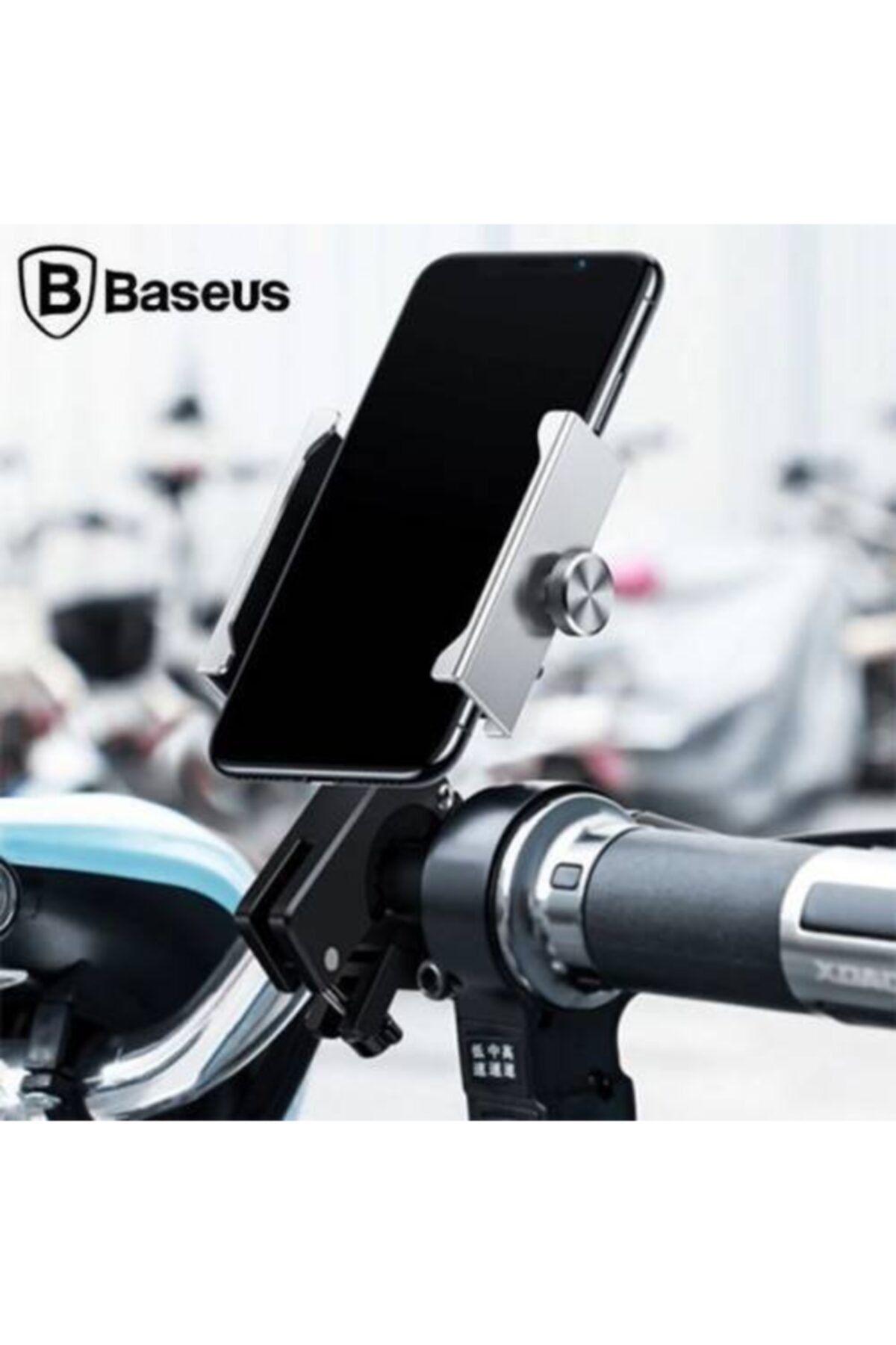 Baseus Vidalı Zırhlı Bisiklet Motosiklet Telefon Tutucu Sarsılmaz Gidon Tutucu Motosiklet Tutucu