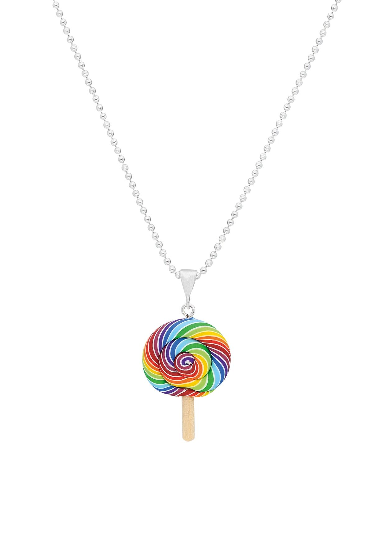 Tres Jolie Lollie Kız Çocuk Gümüş Kolye El Yapımı Rainbow Lollipop