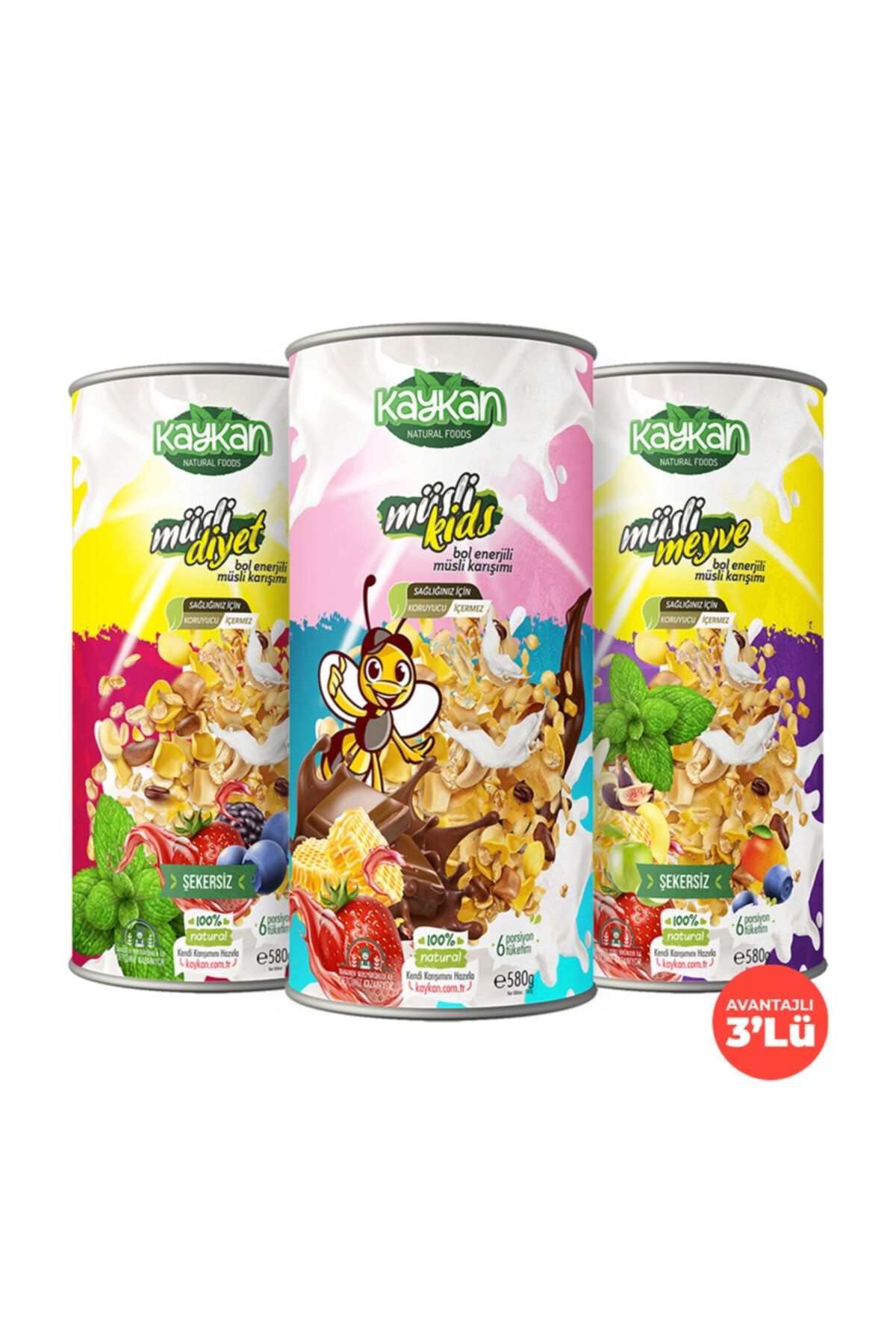 Kaykan Natural Foods Kaykan Müsli Kids + Müsli Meyve + Müsli Diyet Granola 580gr 3'lü Paket