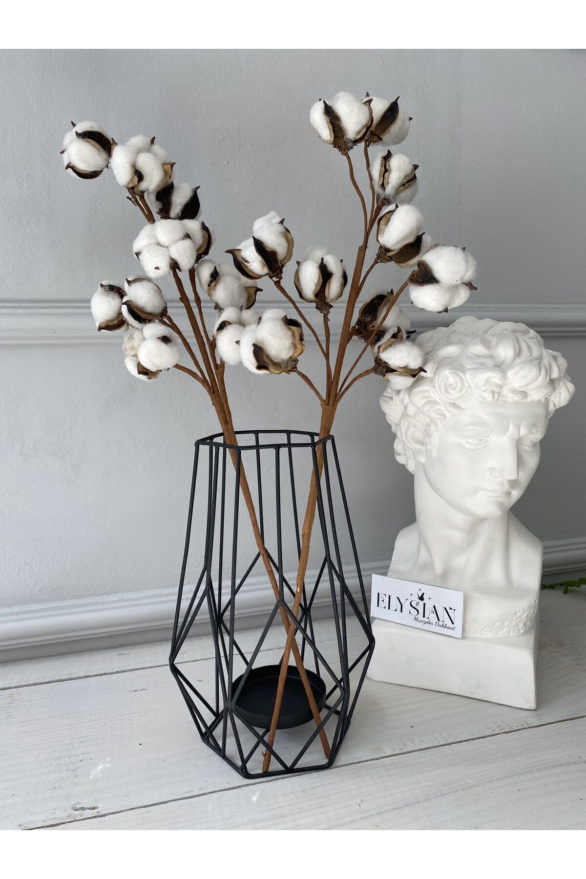 Elysian Doğal Pamuk Dalları 2 Dal 20li Pamuklar Dekoratif Beyaz Yapay Çiçek Minimal Dekor