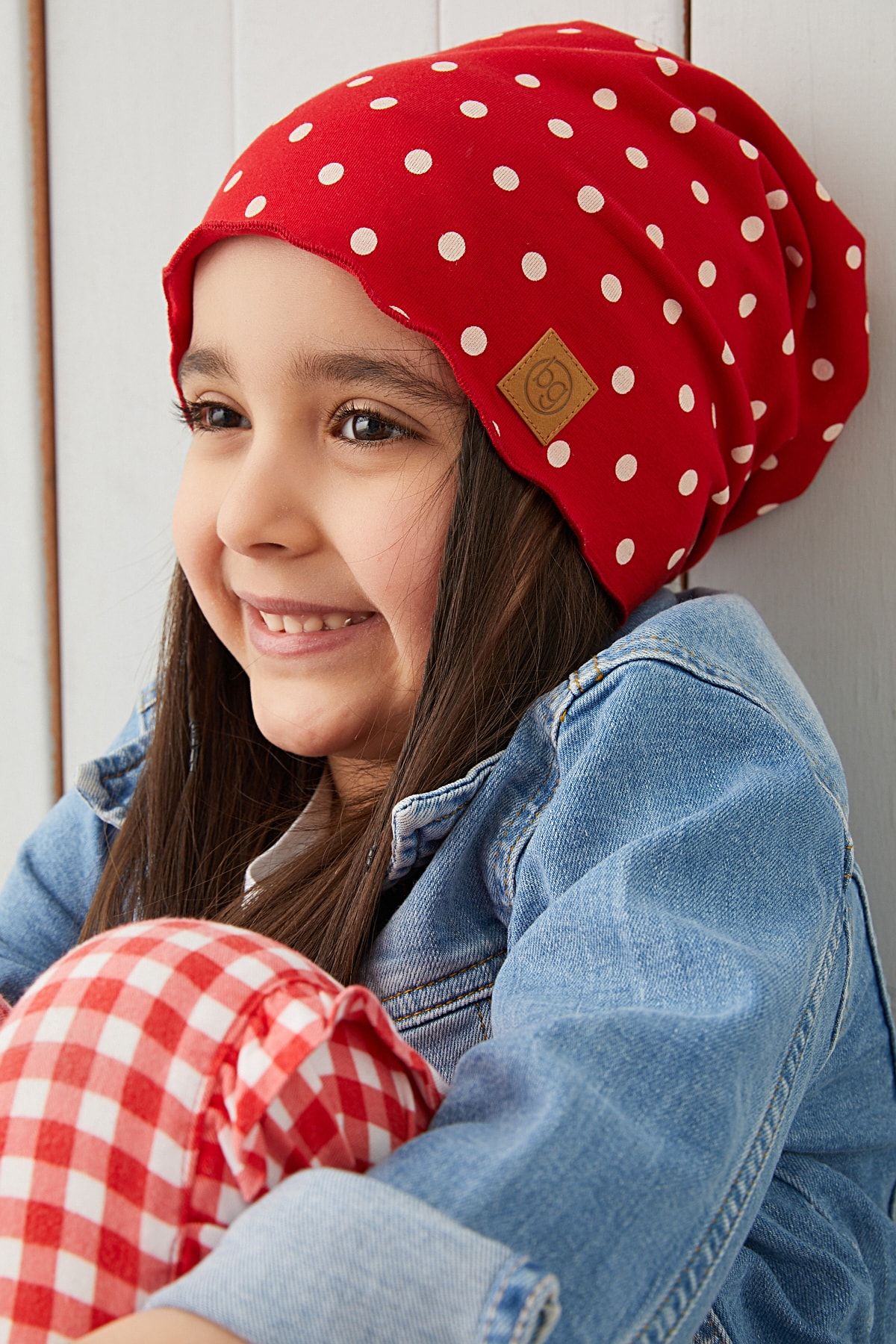 Babygiz Kırmızı Beyaz Puantiye Kız Çocuk Bebek Şapka Bere Yumuşak %100 Pamuklu Penye Trend Seri
