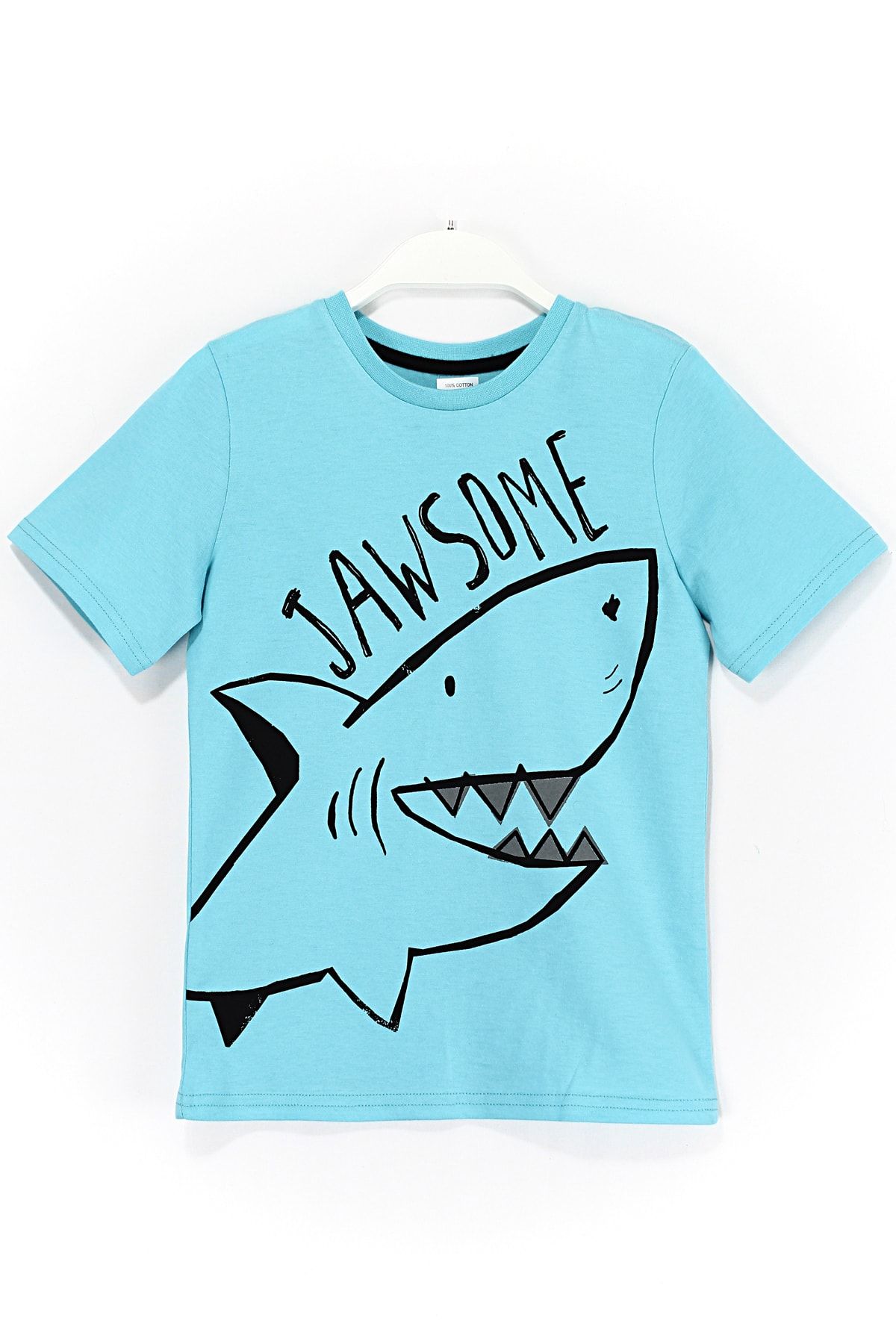 DobaKids Köpek Balığı Jawsome Baskılı Erkek Çocuk T-shirt 2 - 9 Yaş Aralığı Turkuaz