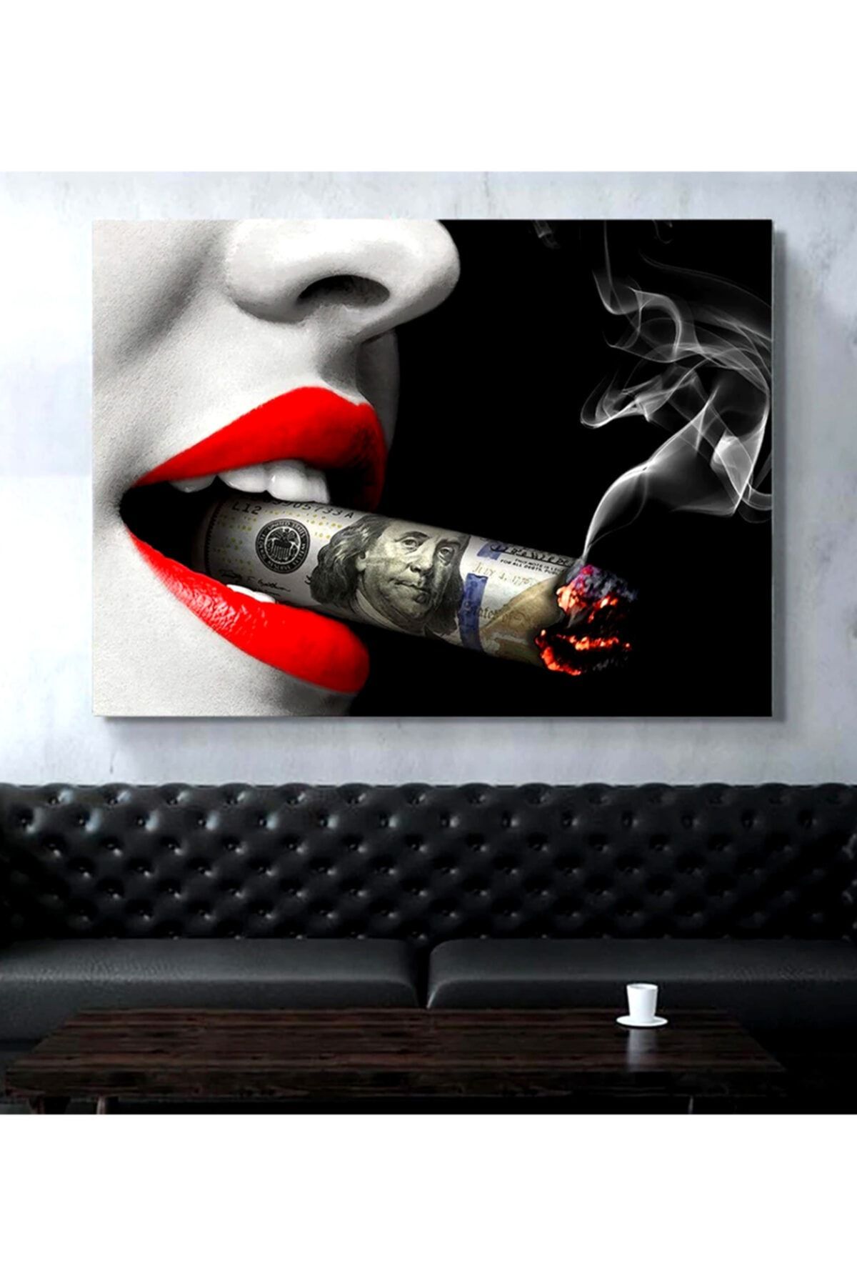 TabloPro Dolarlı Sigara Kadın Dudak Kanvas Tablo