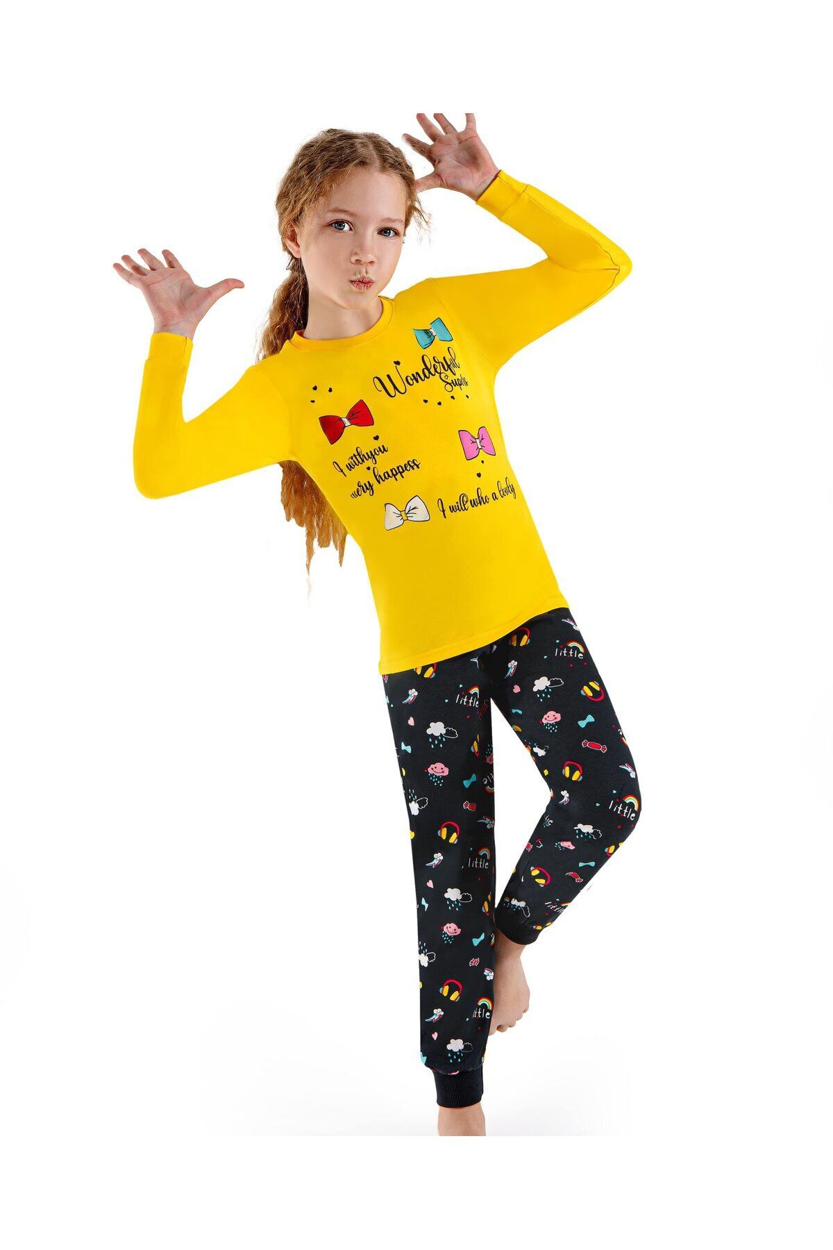 Weweus Sarı Kız Çocuk Pijama Takımı 3754