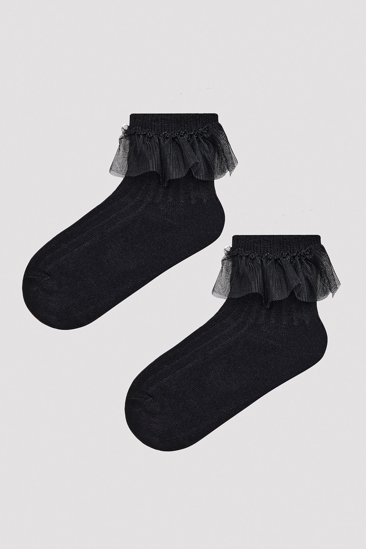 Penti Kız Çocuk Siyah Fırfır Detaylı Soket Çorap