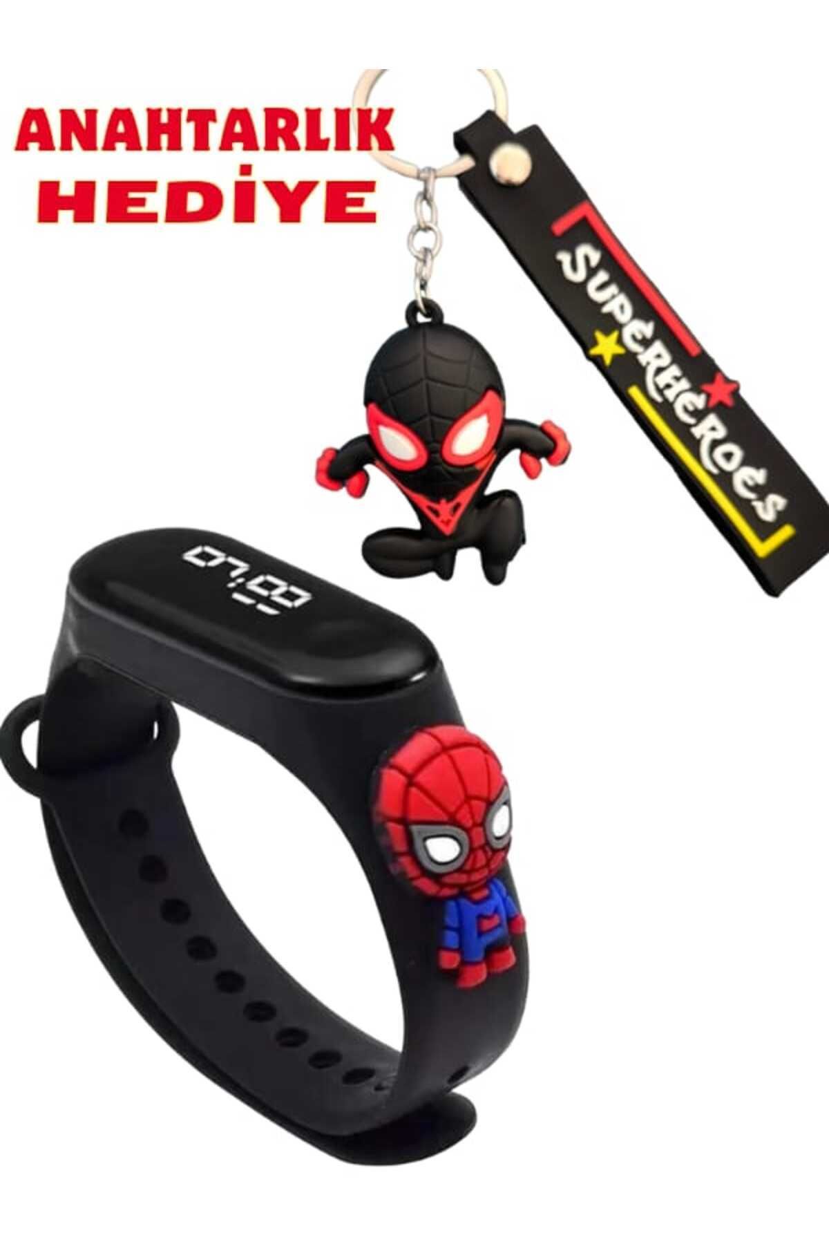 Q-TİME Spiderman Örümcek Adamlı Dijital Led Çocuk Saati Anahtarlık Hediyeli