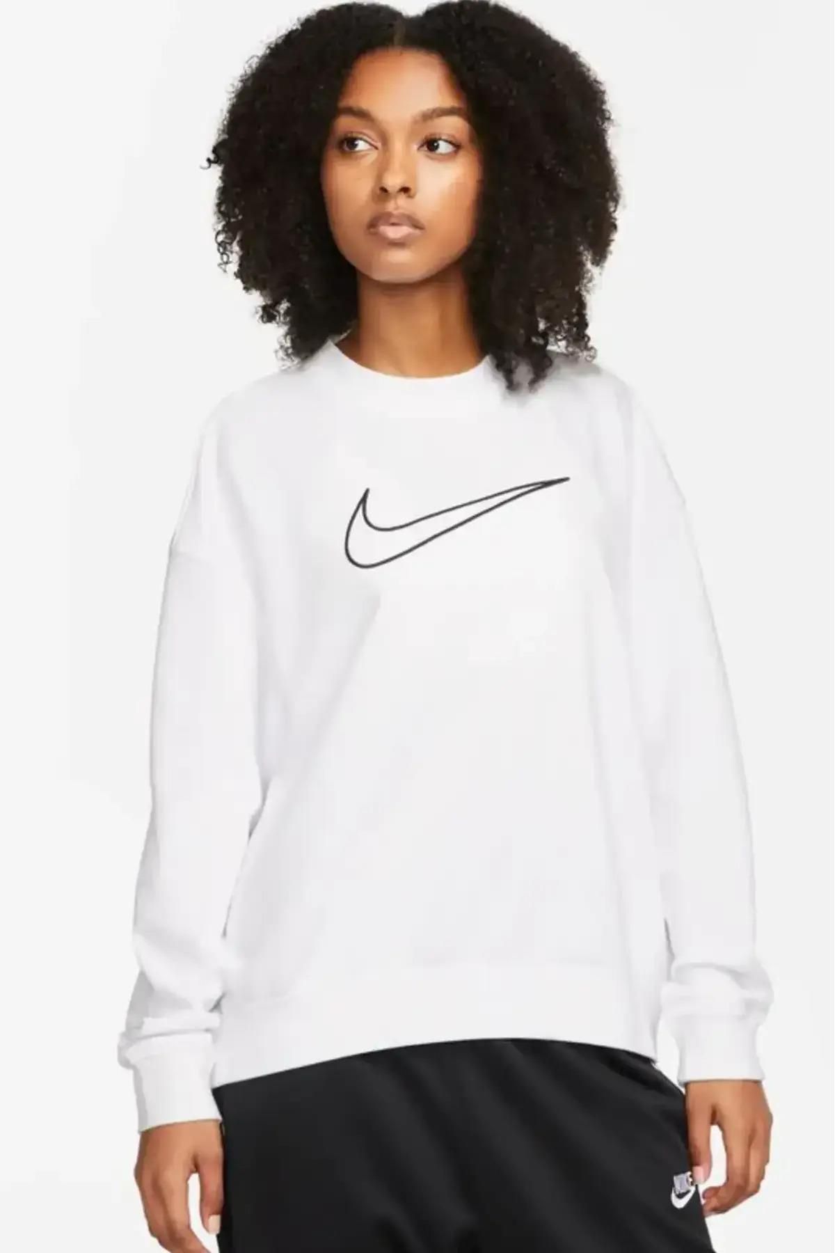 Nike Dri-Fit Get Fit Graphic Crewneck Kadın Beyaz Bol Kesim Sweatshrit