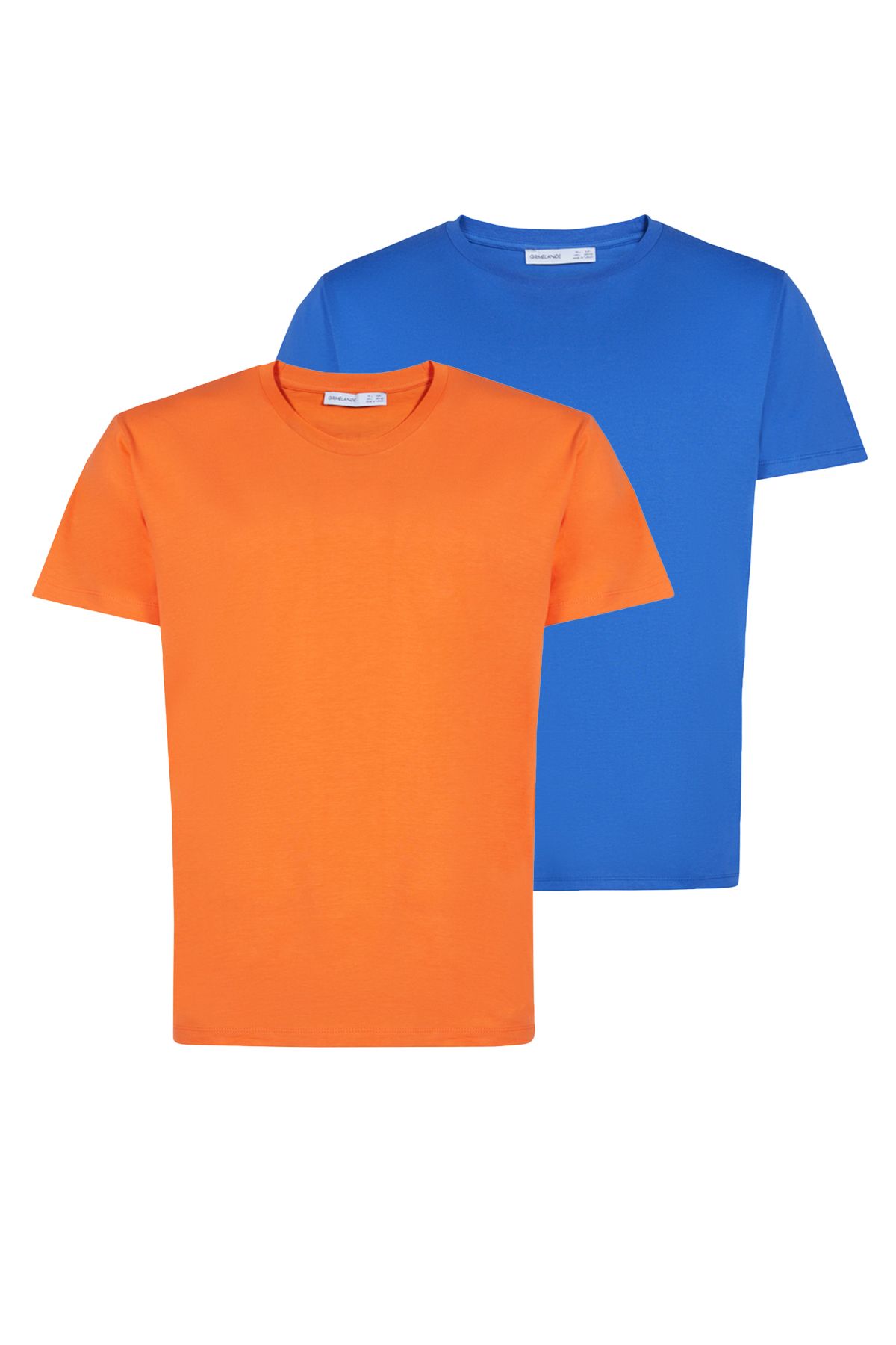GRIMELANGE Utah Erkek Ikili Set Slim Fit Mavi / Turuncu T-shirt
