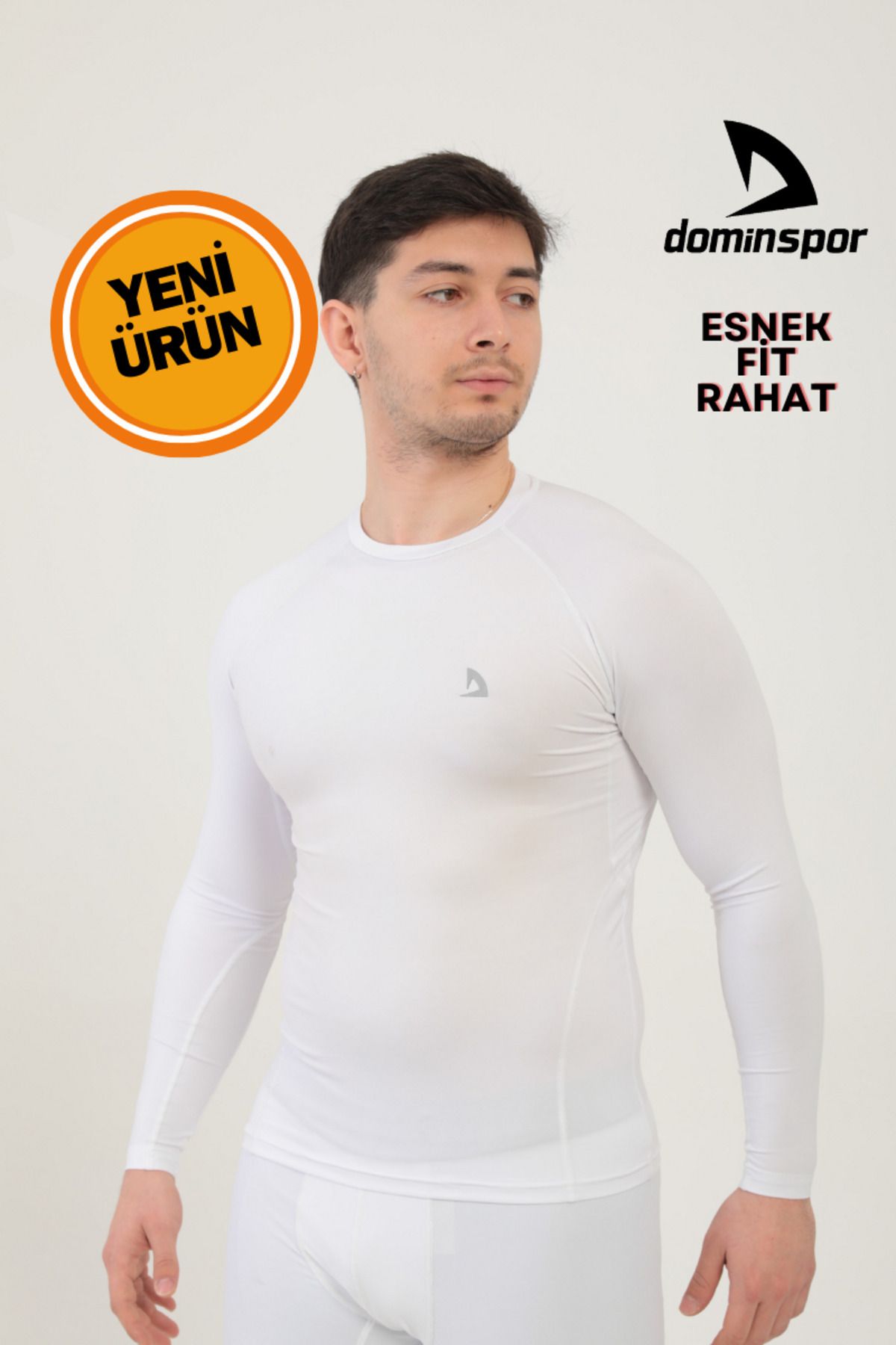 DOMİN SPOR Beyaz Uzun Kollu Compression Body T-shirt Fitness Body Gym Body Tshirt