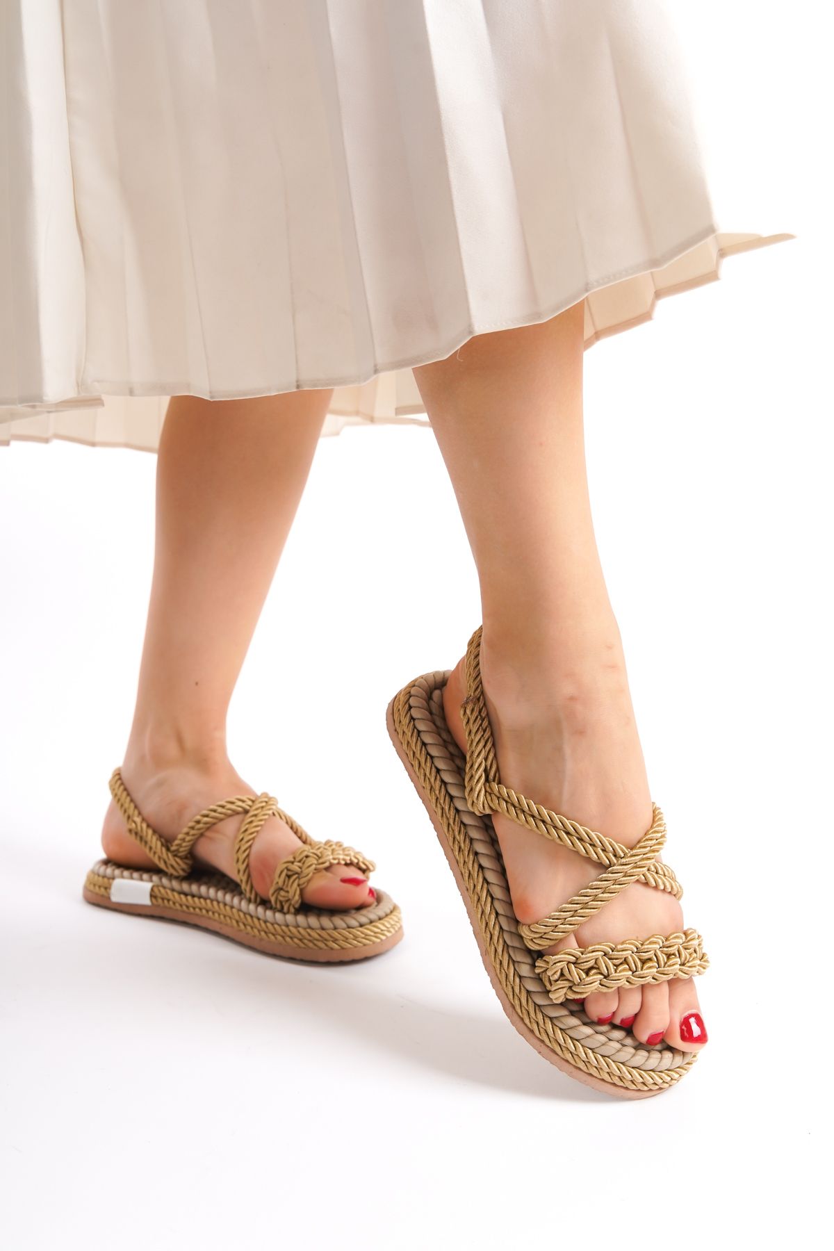 Moda Değirmeni Altın Kadın Örgü Sandalet BG1014-123-0002