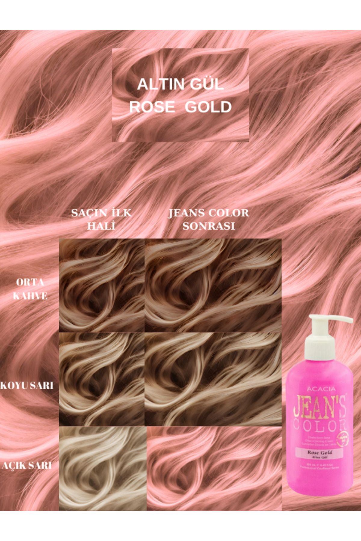 Acacia Jean's Color Altın Gül 250 Ml. Rose Gold Pastel Amonyaksız Balyaj Renkli Saç Boyası