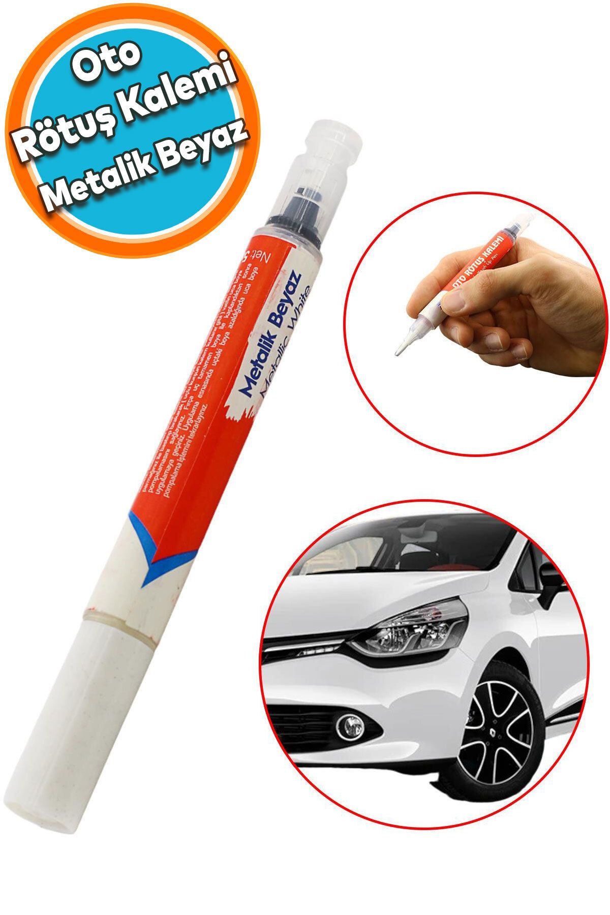 NZB Oto Rötuş Kalemi 5 ML Araç Kaporta Tampon Çizik Giderici Fırça Yenileme Metalik Beyaz Renk Boya