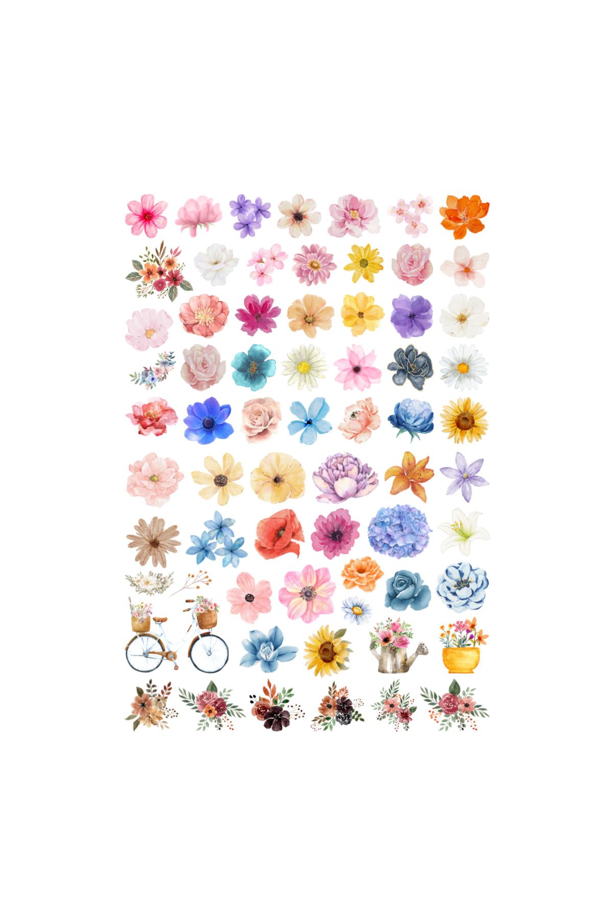 Ororabutik 66 Adet Fairycore Çiçek Etiket Seti-Çiçek Sticker Seti