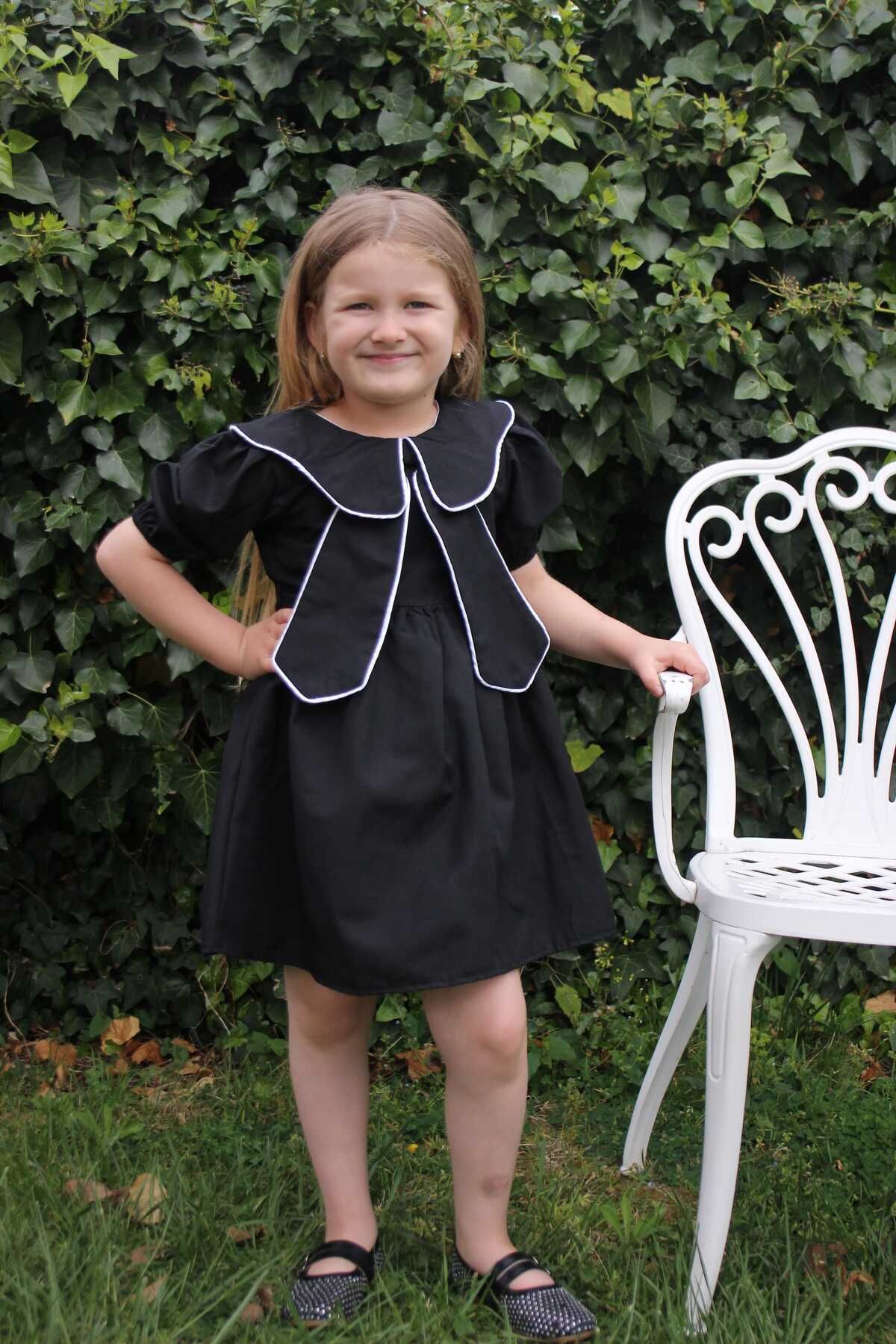 Little Honey Bunnies Siyah Bahriye Yaka Detaylı Fiyonk Kız Çocuk Elbise