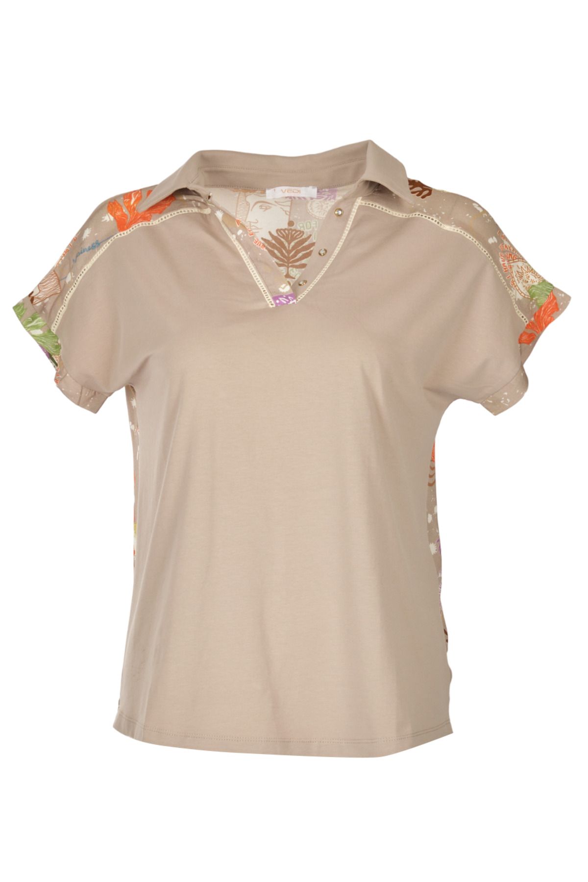 Vedi Polo Yaka Sırt Detaylı Kısa Kollu Kumsal Kadın T-shirt 2243037