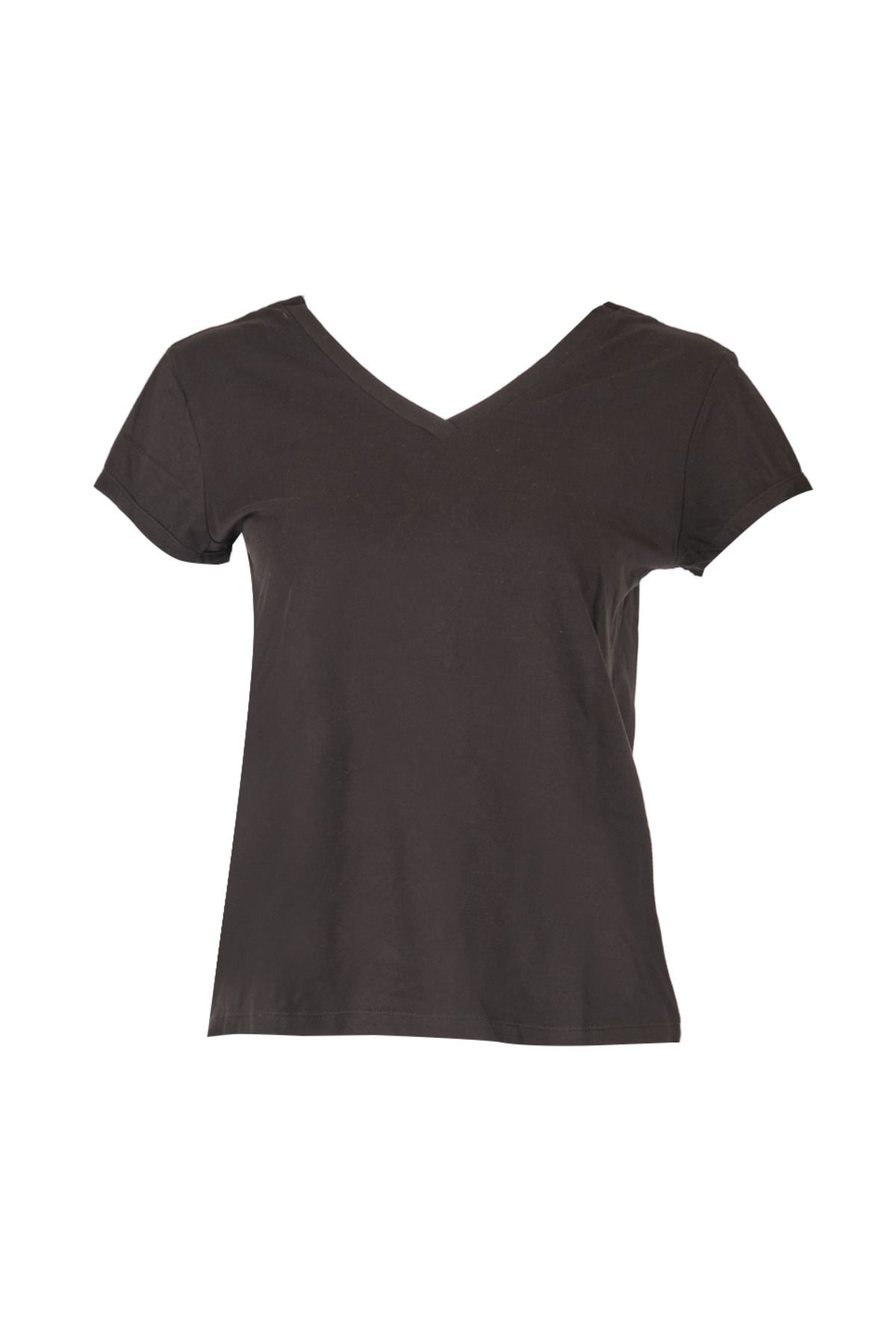 Vedi V Yaka Sırt Detaylı Kısa Kollu Siyah Kadın T-shirt 2243043